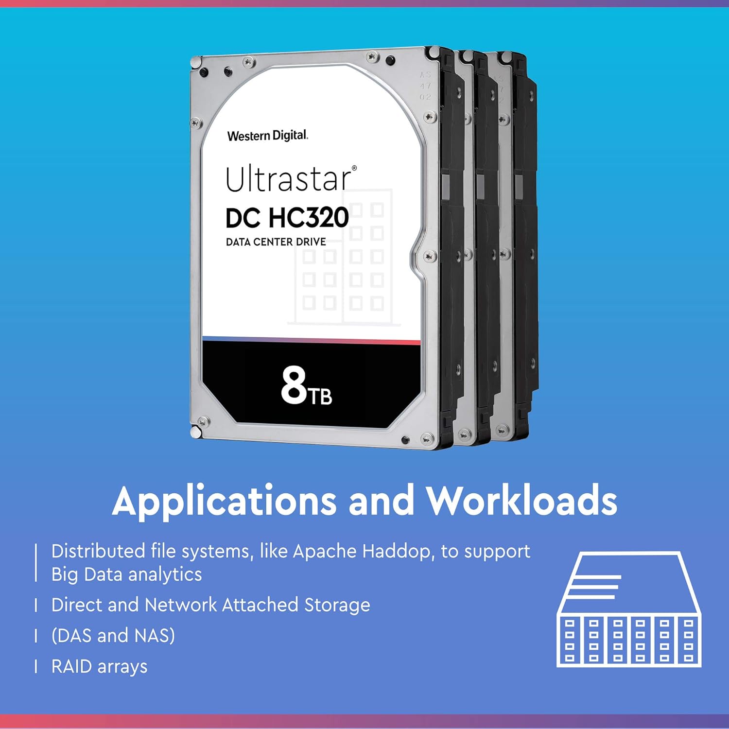 Western Digital 8TB Ultrastar DC HC320 SATA HDD - 7200 RPM Class, 256MB Cache, SATA 6 Gb/s, 3.5" (HUS728T8TALE6L4)