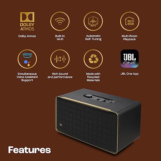 JBL Authentics 500, Dolby Atmos Smart Home Speaker Built-in WiFi and Music Streaming, Voice Assist and Bluetooth Connectivity, Automatic Calibration, Compatible with Google Home & Alexa, Retro Design - Zapnet.in