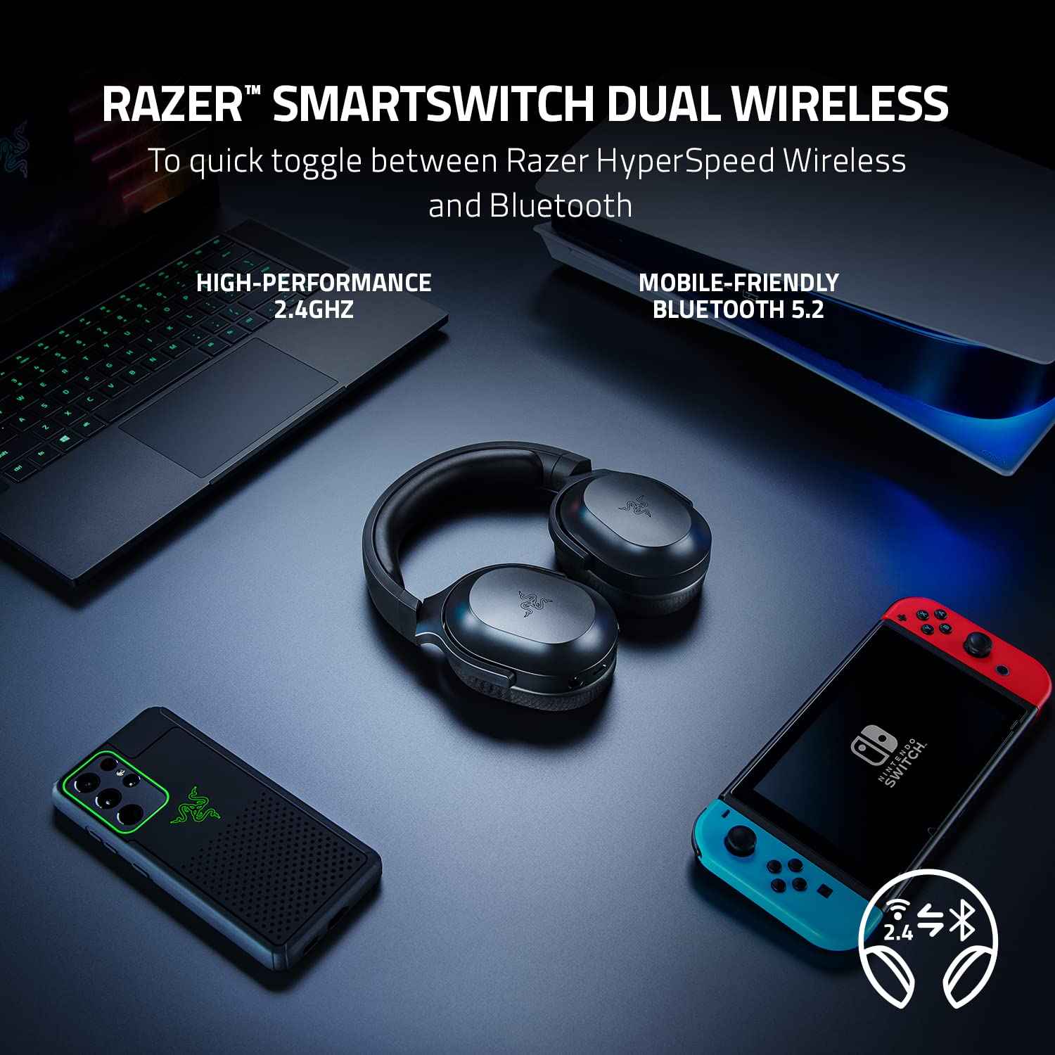 Razer Barracuda X 2022 Smartchoice Wireless Gaming Headset Dual Wireless Bluetooth 2 4GHz Lightweight Design 40mm Drivers Detachable Mic 50Hr Battery USB C Multi Platform PC PS5 Switch Mobile Black