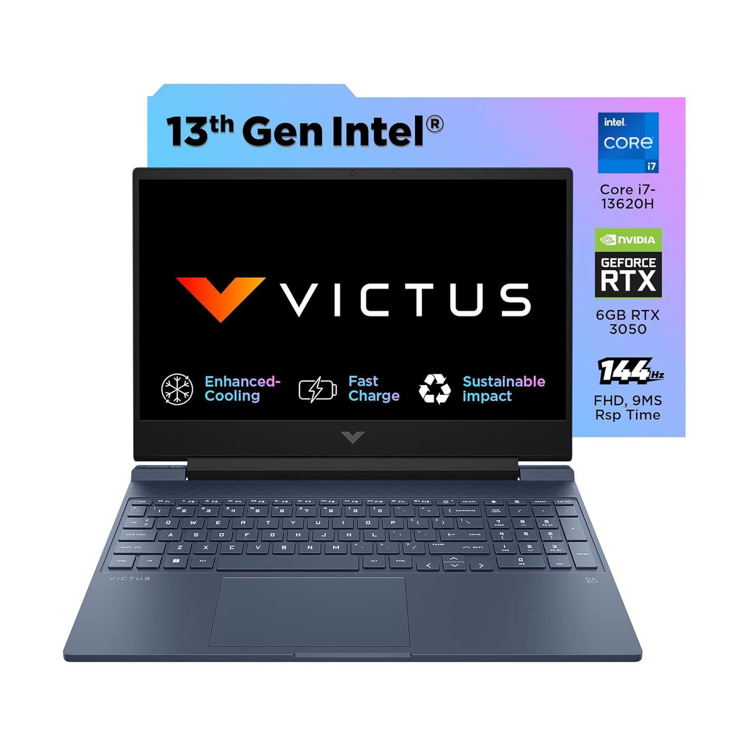 HP Victus Gaming Laptop, 13th Gen Intel Core i7-13620H, 6GB RTX 3050 GPU, 15.6-inch (39.6 cm), FHD, IPS, 144Hz, 16GB DDR4, 512GB SSD, Backlit KB, B&O, 9ms Response time (Blue, 2.29 kg), fa1321TX