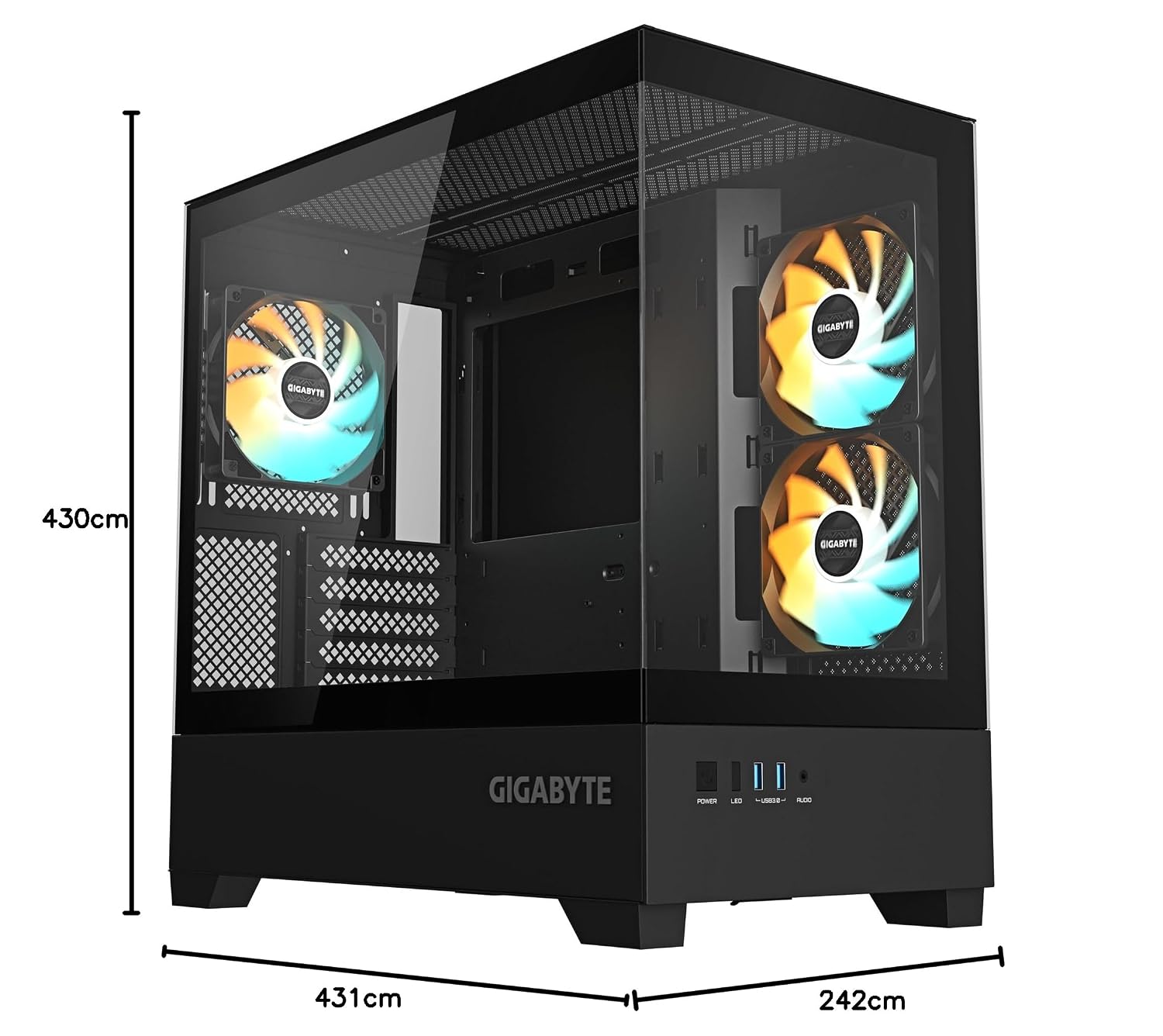 GIGABYTE GB-C201P Mid Tower Gaming Cabinet | High-Airflow Mesh Front Panel | Tempered Glass Side | ATX, Micro ATX, Mini ITX Support | USB 3.0 | Sleek Black Design | Clean Cable Management