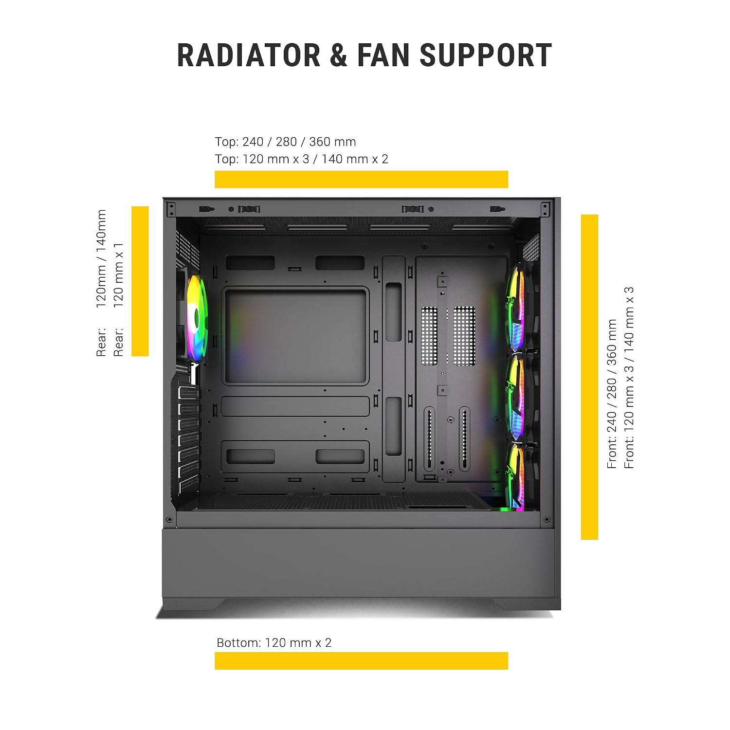 Ant Esports EVO 360 Mid-Tower Computer Case/Gaming Cabinet - Black | Pre-Installed 4 ARGB Fans