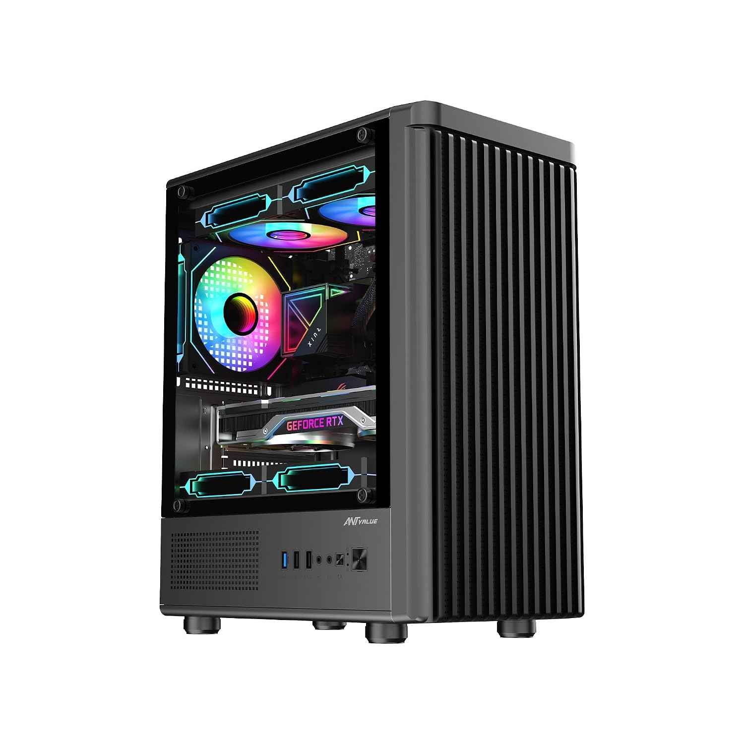 Ant Value VM45 Mid-Tower Computer Case/Gaming Cabinet - Black | Support M-ATX, ITX | Pre-Installed 4 Fans