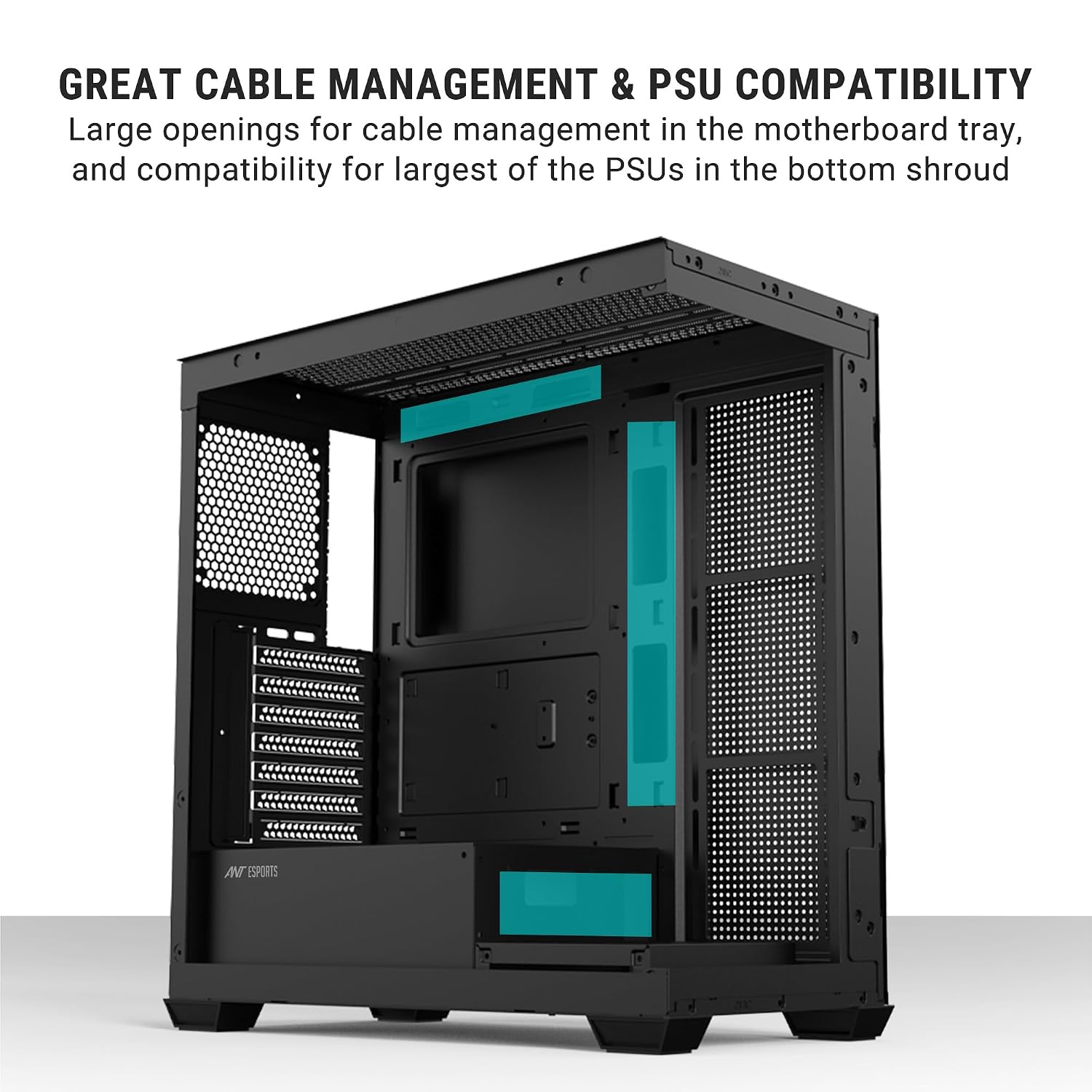 Ant Esports Crystal X7 ATX Computer Case/Gaming Cabinet with Type-C - Black | Support ATX, Micro-ATX, Mini-ITX | Pre-Installed 3 M/B Plate Fans, 2 PSU Shroud Fans, 1 Bottom & 1 Rear Fan