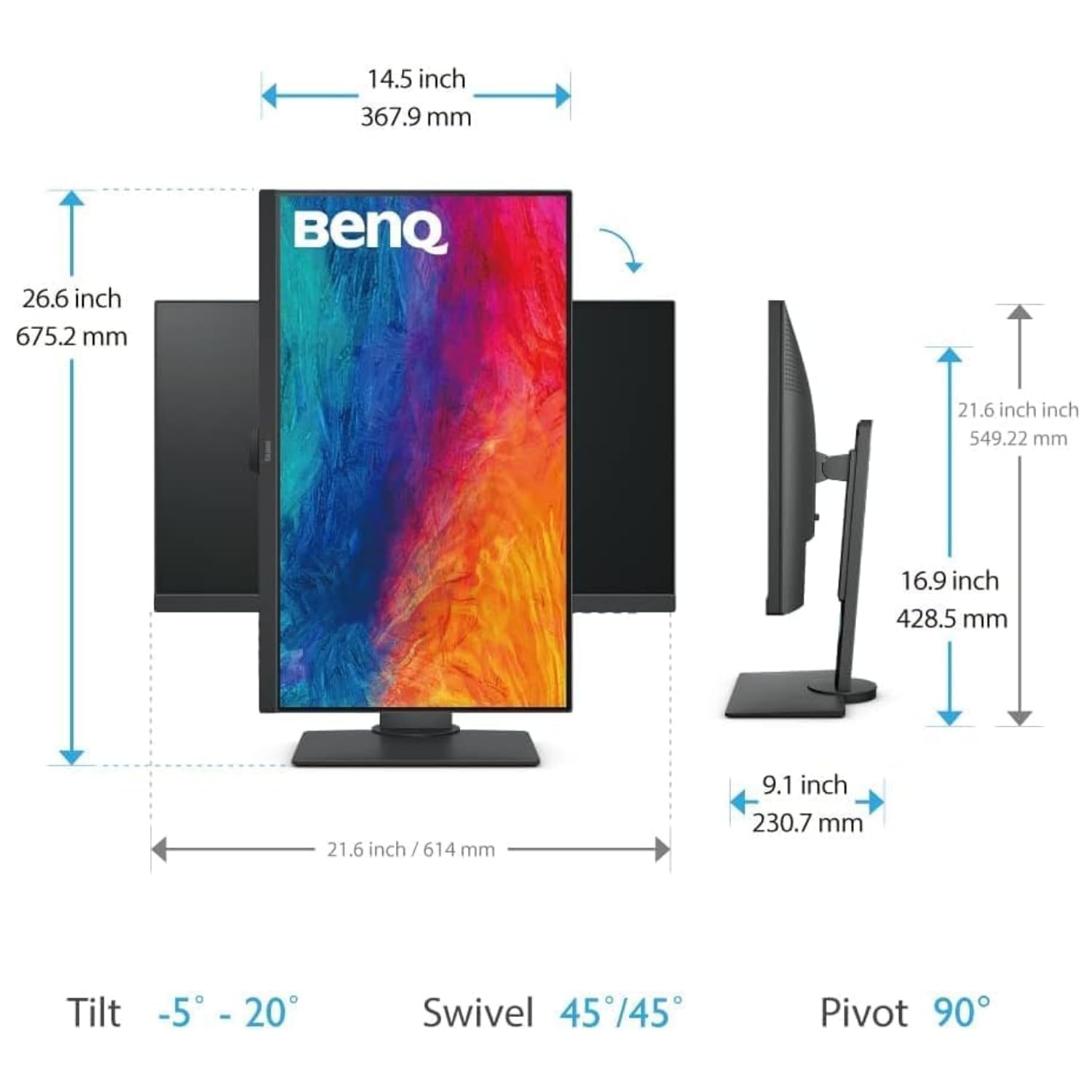 BenQ PD2705Q 27" 2560x1440 QHD 60Hz IPS|HDR10| 100% sRGB & Rec.709|Pantone Validated|Calman Verified|Daisy Chain|Animation Mode|DesignVue Color Accurate Monitor|Auto Pivot|HDMI|DP|USB-C(65W) (Black)