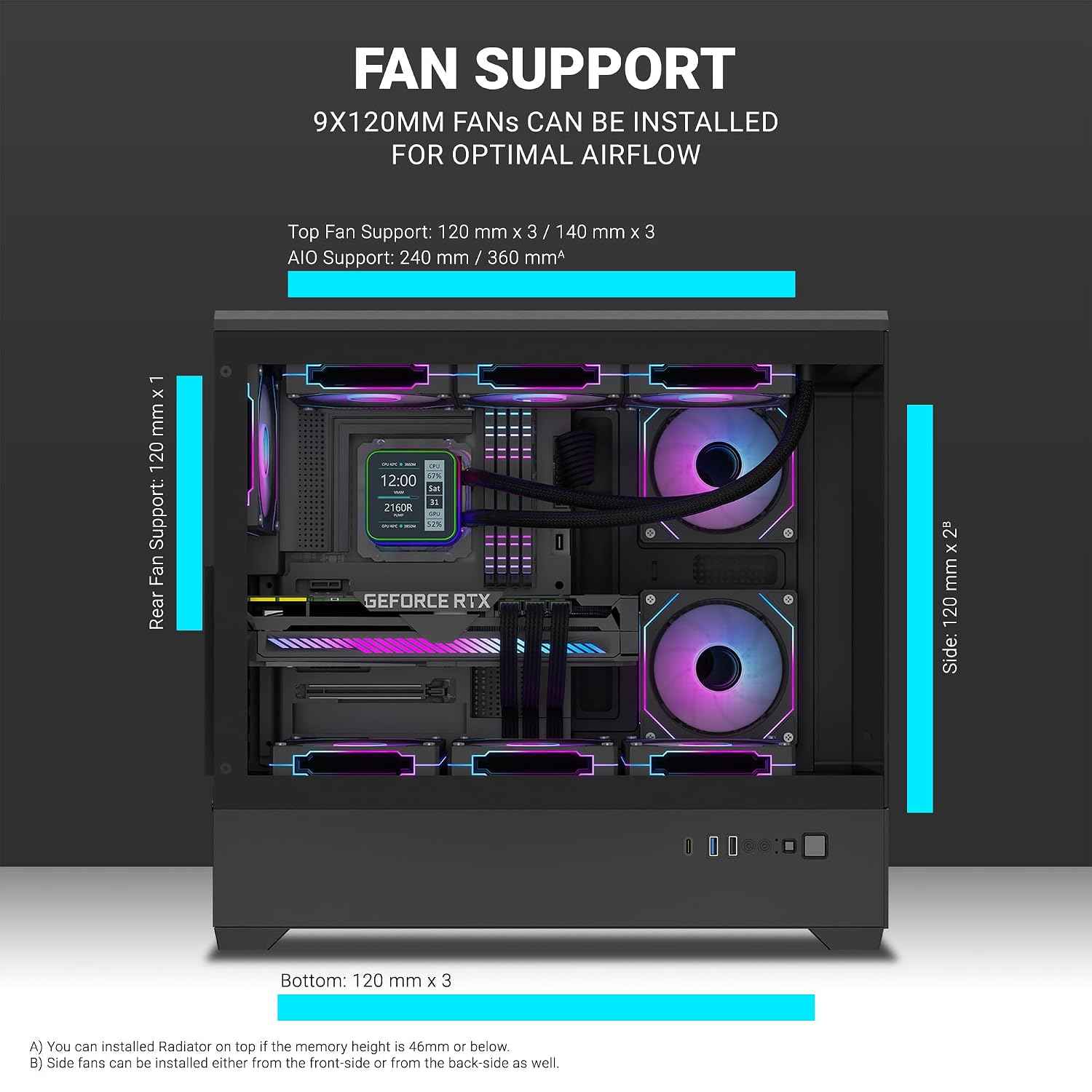 Ant Esports Crystal X6 Lite Mid-Tower Computer Case/Gaming Cabinet - Black | Support E-ATX, ATX, Micro-ATX, Mini-ITX | Pre-Installed 6 ARGB Fans