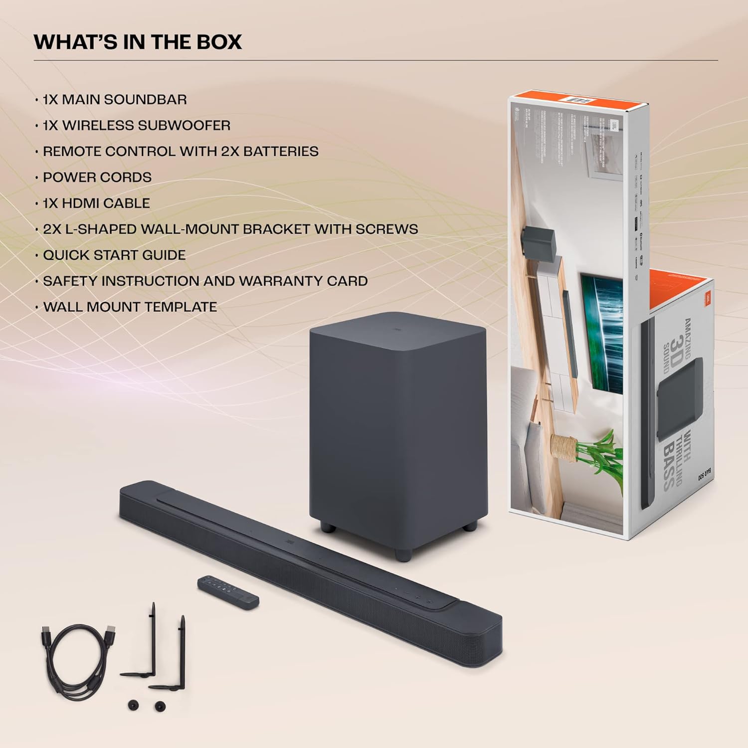 JBL Bar 500 Pro Dolby Atmos® Soundbar with Wireless Subwoofer, 5.1 Channel, 3D Surround, Multibeam™, HDMI eARC with 4K Dolby Vision Pass-Through, One App, Bluetooth, Wi-Fi & Optical Input (590W) - Zapnet.in