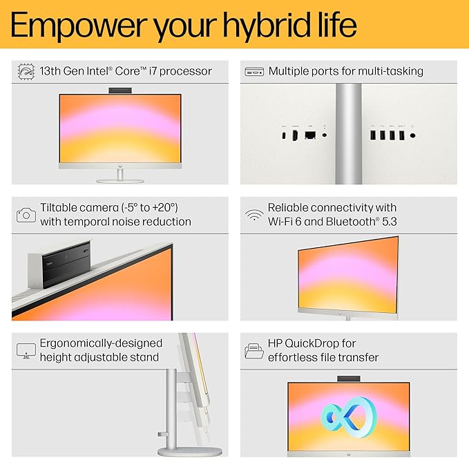 HP All-in-One PC 13th Gen Intel Core i7 27 inch(68.6cm) FHD 16GB RAM, 1TB SSD, Intel UMA Graphics, HP 710 White Wireless Keyboard and Mouse Combo (Win 11, MSO 21, Shell White, 6.72 Kg) 27-cr0403in - Zapnet.in