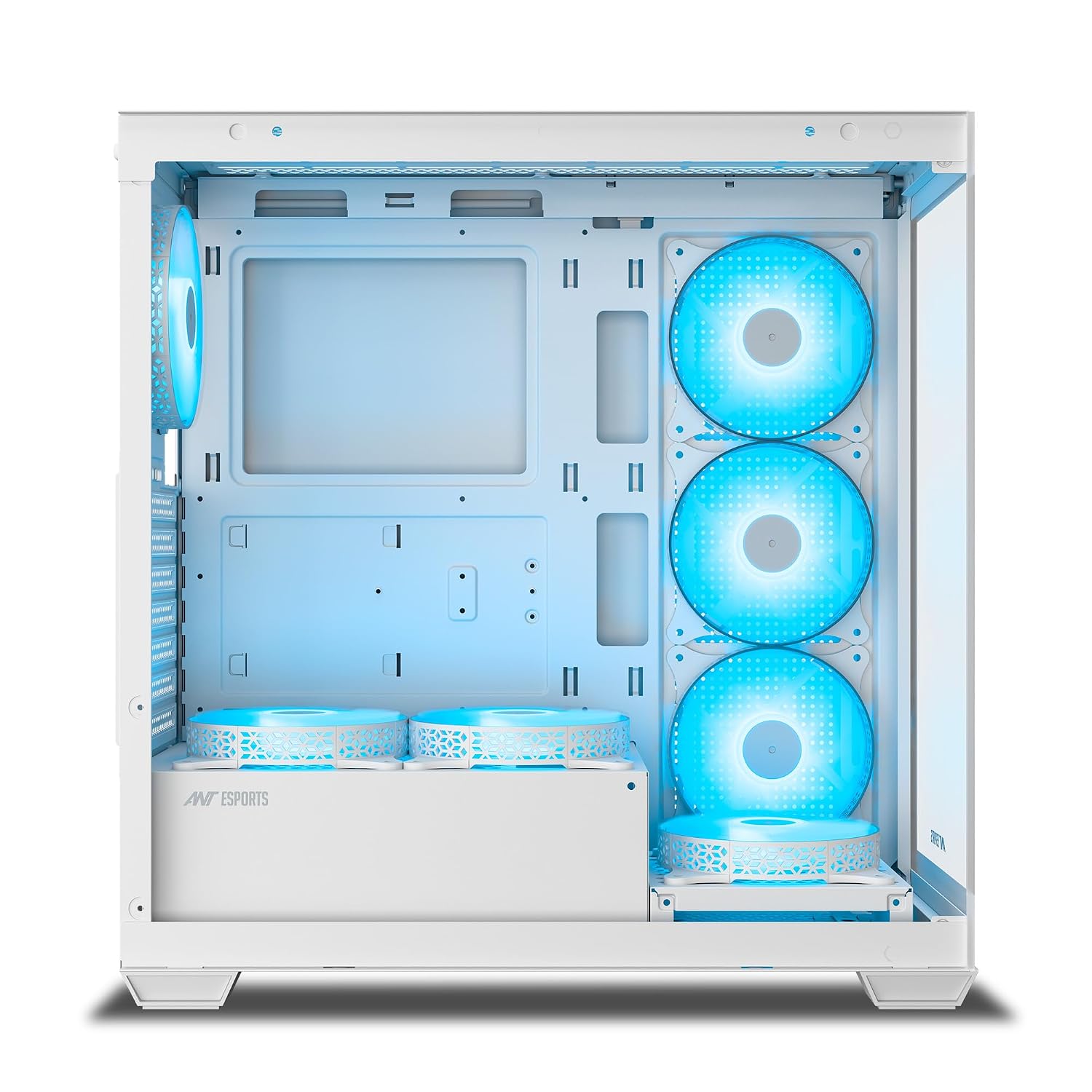 Ant Esports Crystal X7 ATX Computer Case/Gaming Cabinet with Type-C - White | Support ATX, Micro-ATX, Mini-ITX | Pre-Installed 3 M/B Plate Fans, 2 PSU Shroud Fans, 1 Bottom & 1 Rear Fan