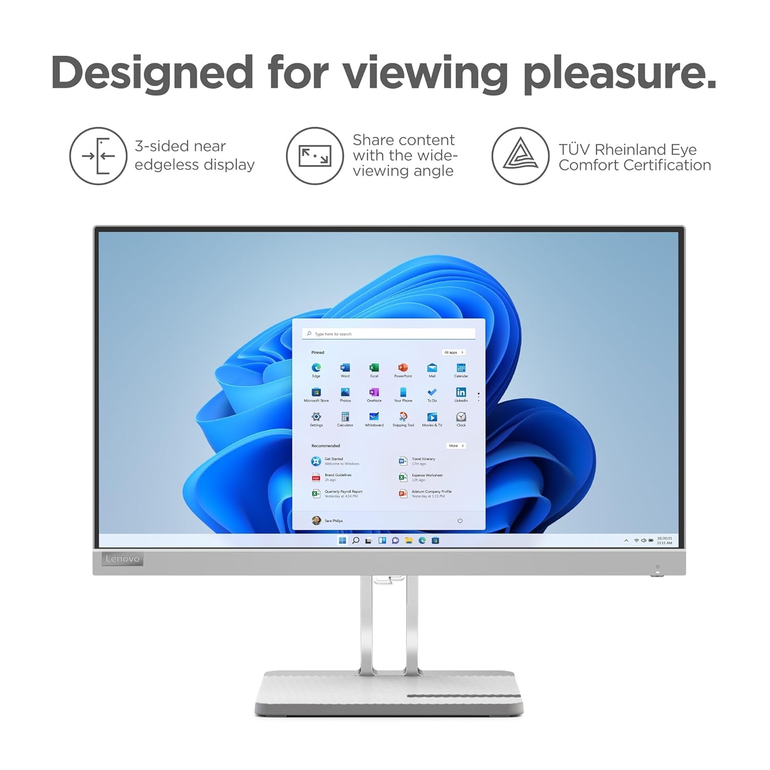 Lenovo L22e-40, 21.4 Inch (54.48 cm), FHD 1920x1080, 75Hz, Grey, 4ms, 16.7Mn Colors, AMD FreeSync, TUV Eye Comfort, Low Blue Light, Smart Display Customization Artery, HDMI Monitor