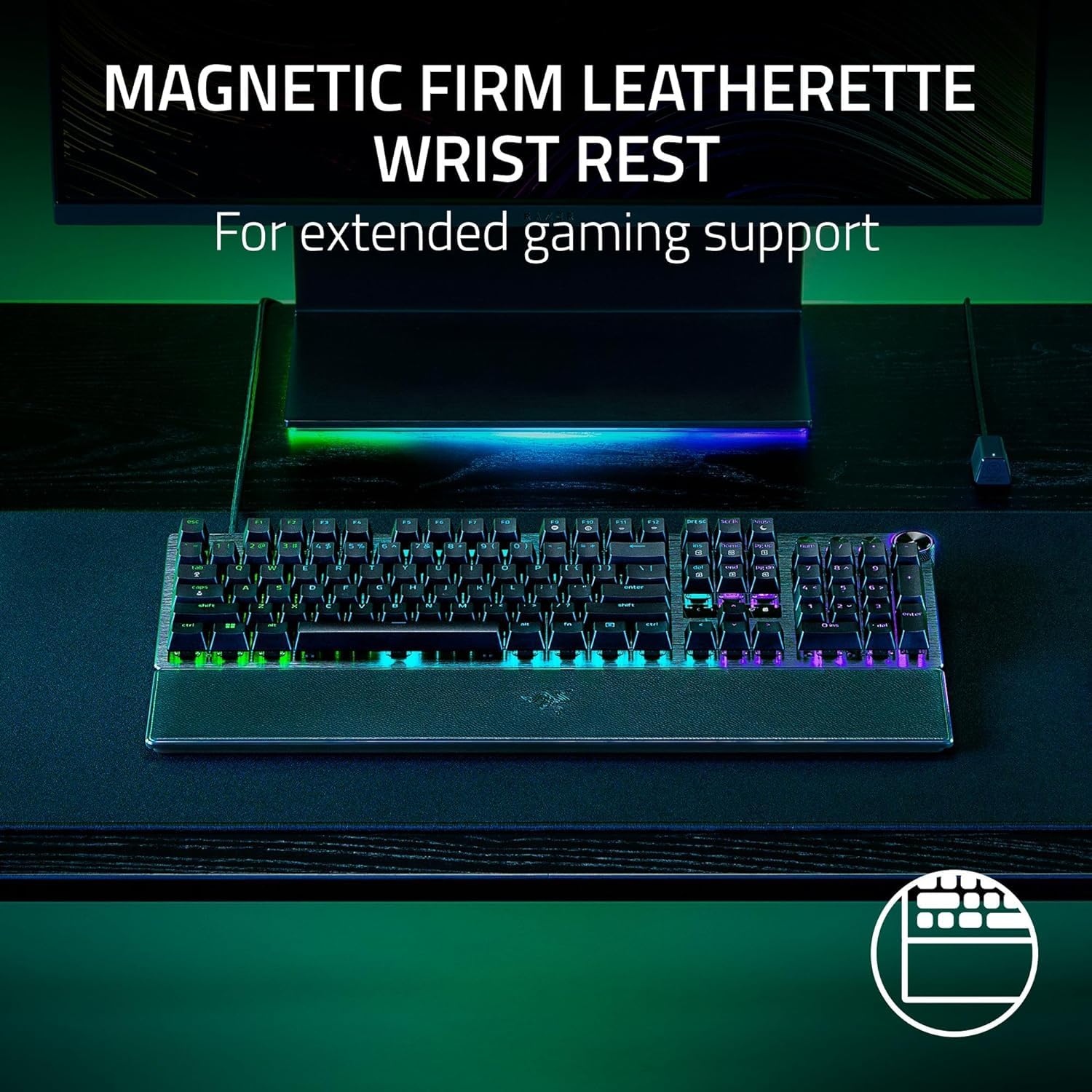 Razer Huntsman V3 Pro Esports Gaming Keyboard, Analog Optical Switches w/Rapid Trigger & Adjustable Actuation, Media Keys & Dial, Doubleshot PBT Keycaps, Aluminum Top Plate, Wrist Rest - Black