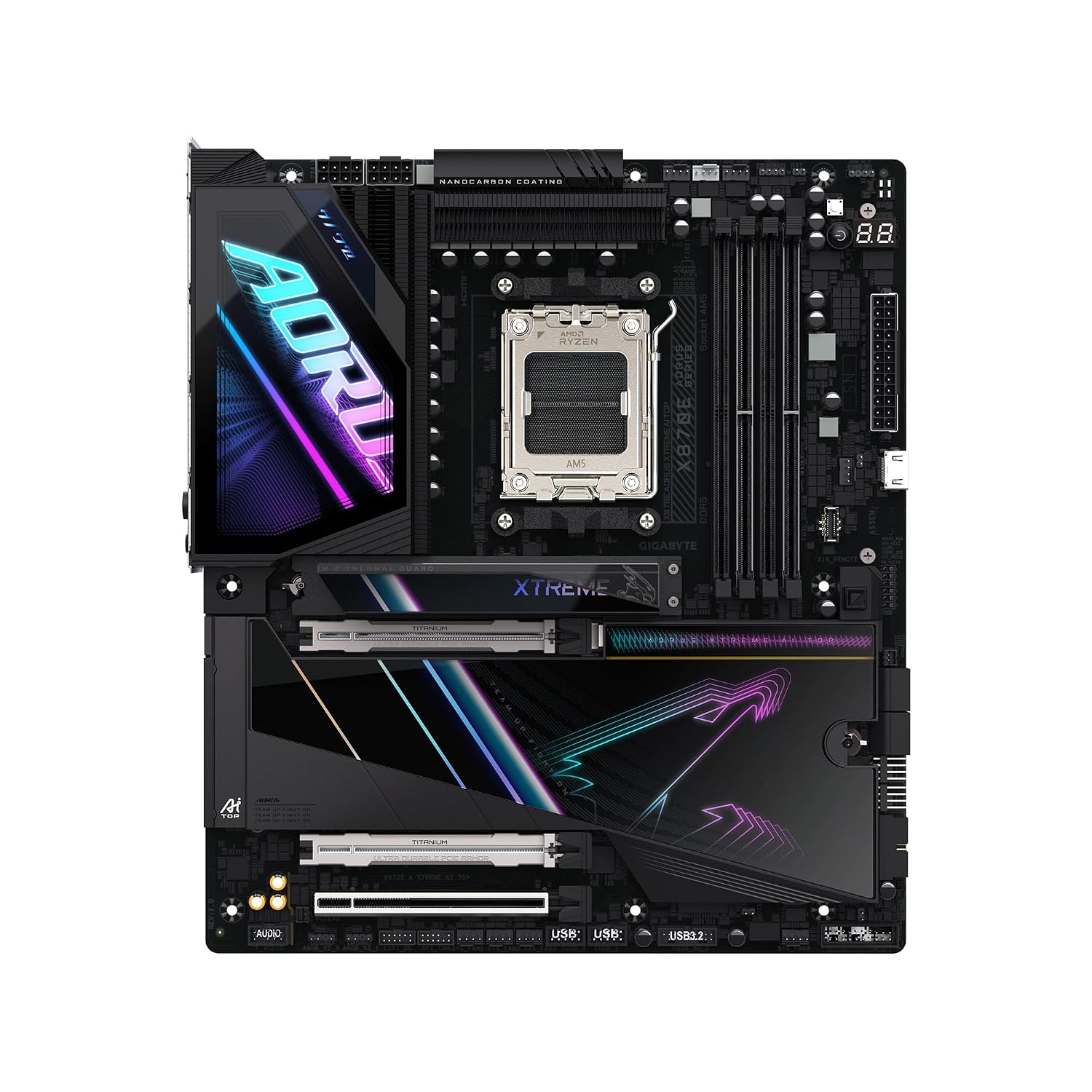 GIGABYTE X870E AORUS Xtreme AI TOP AMD AM5 Motherboard, E-ATX, DDR5, 4X M.2, PCIe 5.0, USB4, WIFI7, 10GbE LAN, EZ-Latch, 3-Year Warranty