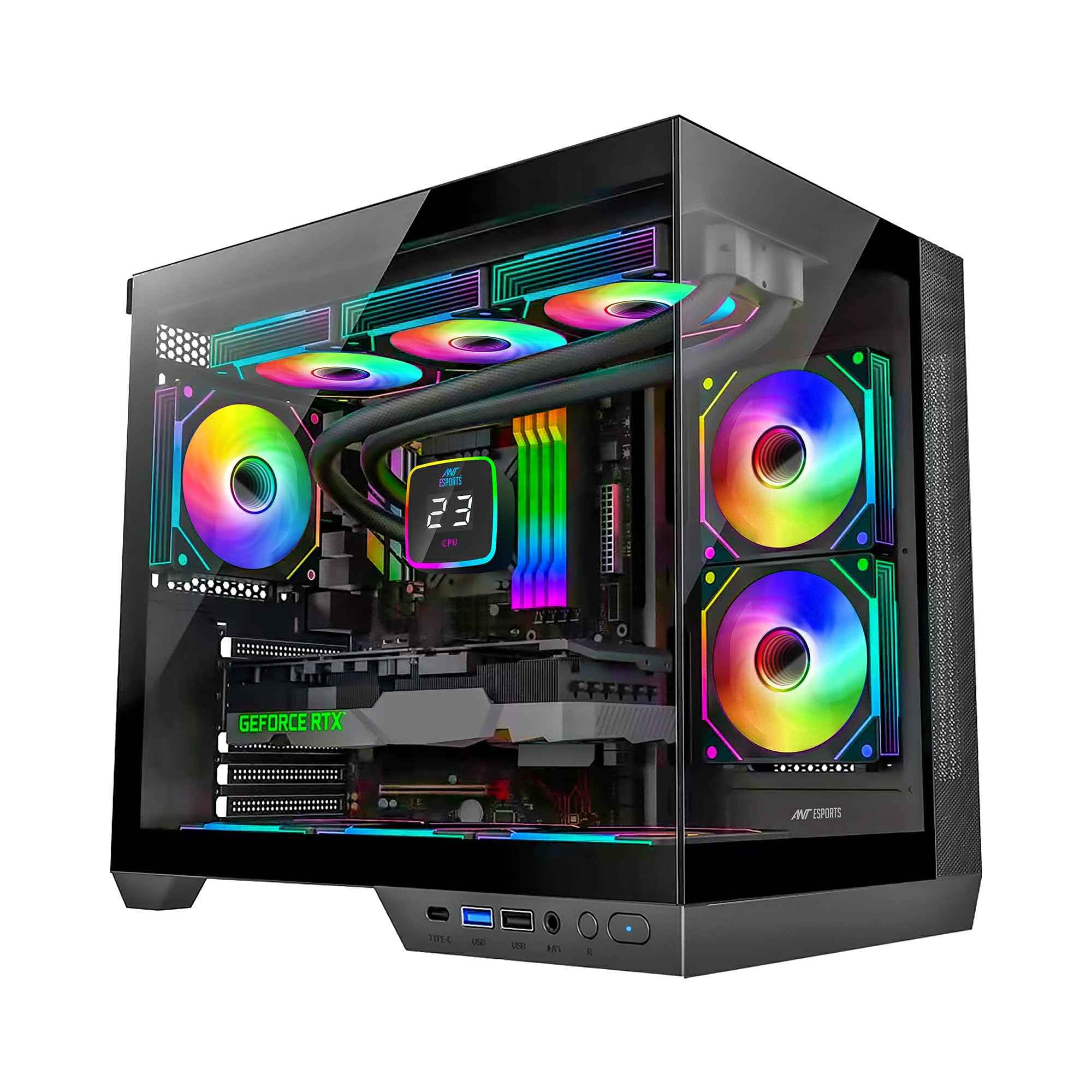 Ant Esports Crystal Z2 Mid-Tower Computer Case/Gaming Cabinet – Black | Support Micro-ATX, Mini-ITX | Pre-Installed 3 ARGB Infinity Mirror Fans