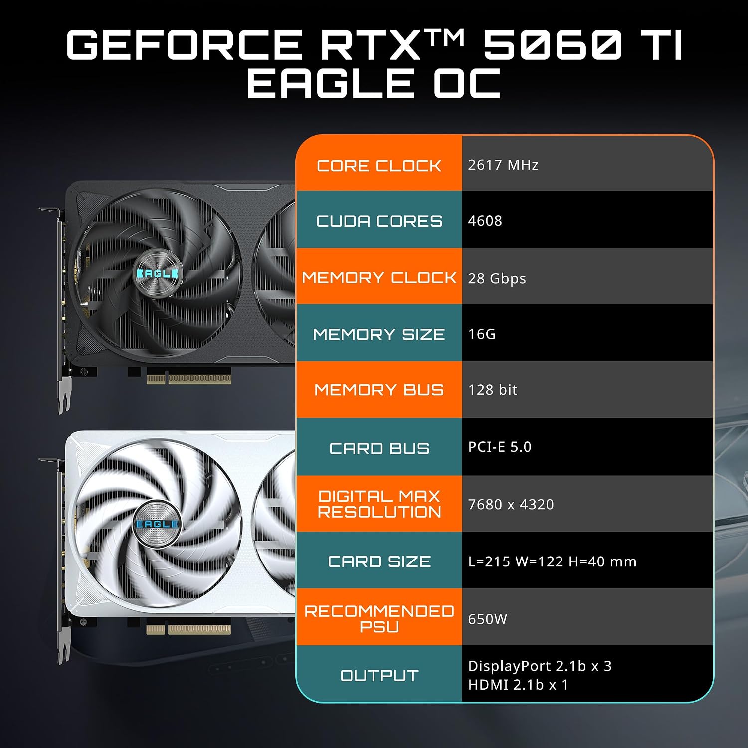 GIGABYTE GeForce RTX 5060 Ti Eagle OC 16G Graphics Card, 16GB 128-bit GDDR7, PCIe 5.0, WINDFORCE Cooling System, GV-N506TEAGLE OC-16GD Video Card