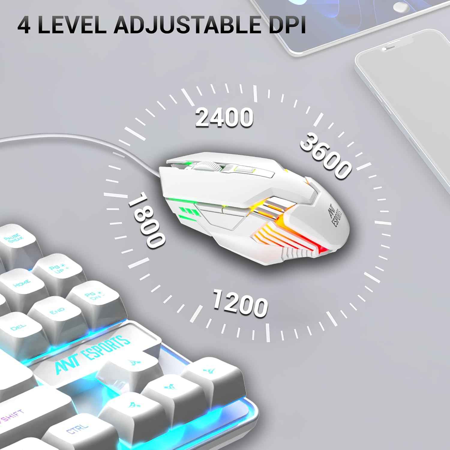 Ant Esports MK710 V2 Membrane TKL Wired Gaming Keyboard Mouse Combo 87 UV Coated Mechanical feel Keys Cool RGB Backlight Keyboard,1200-3600 DPI Aero-Jet RGB Gaming Mouse with Type C Adapter_ Mercury