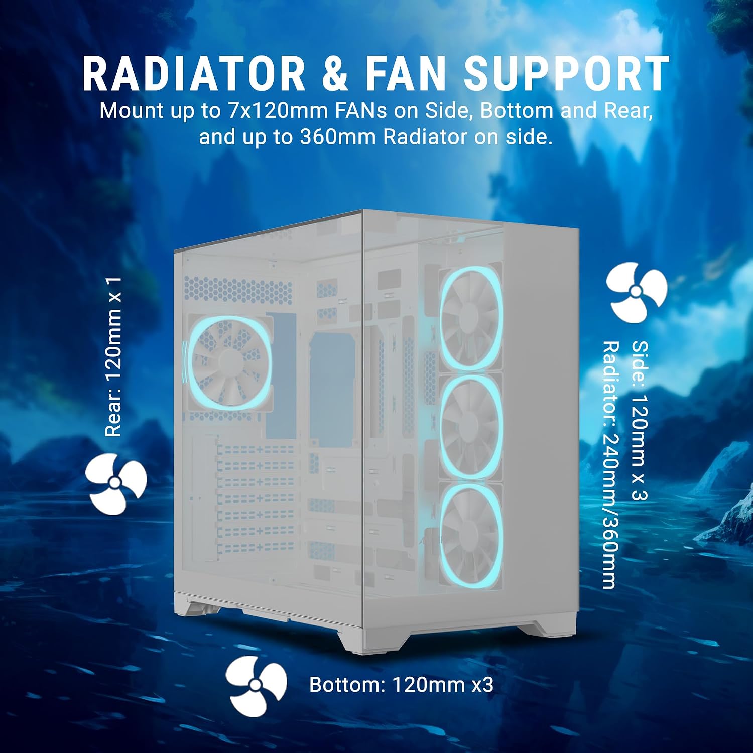 Ant Esports Crystal Mirror Mid-Tower ATX Computer Case/Gaming Cabinet - White |3-Side Glass with Mirror| Support ATX, Micro-ATX, Mini-ITX | Pre-Installed 4 ARGB PWM Fans