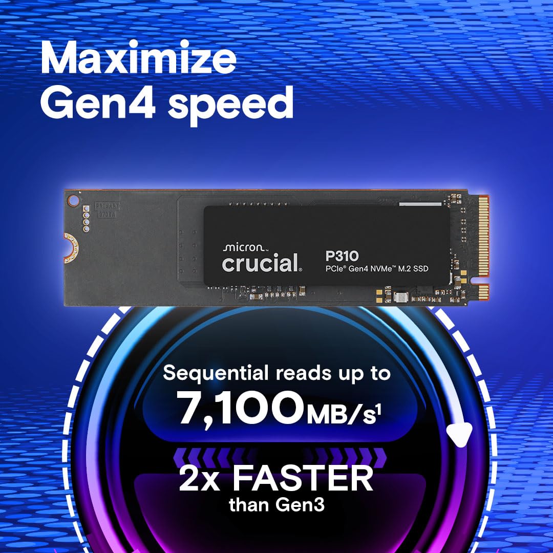 Crucial P310 500GB 2280 PCIe Gen4 3D NAND NVMe M.2 SSD – Up to 6,600MB/s – Shift up to Gen4 – Internal Solid State Drive (PC) – CT500P310SSD801