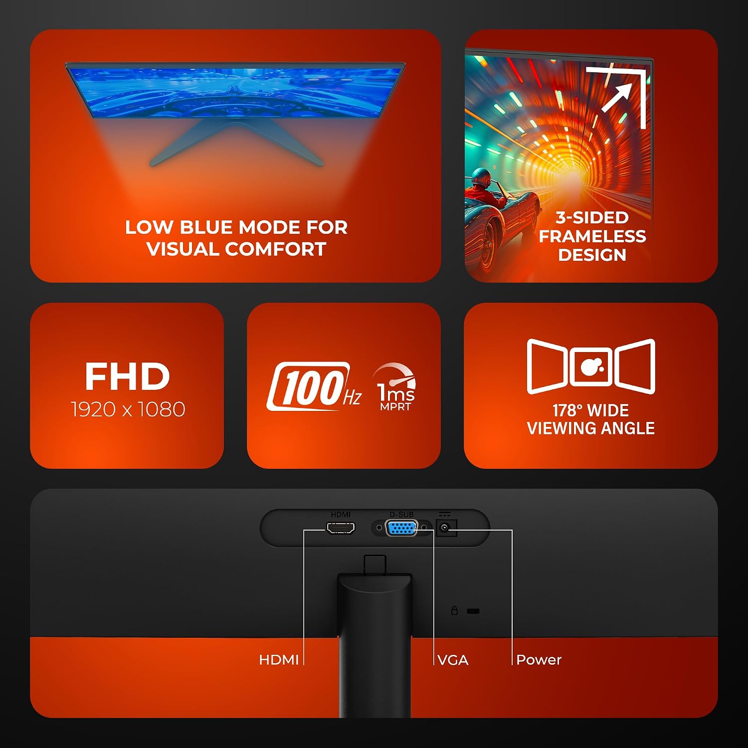 AOC 24B36H 23.8-Inch IPS Full HD Monitor, 100Hz Refresh Rate, 1ms Response Time, 3-Sided Frameless Design, Adaptive Sync, SRGB 105%, Mega DCR, HDMI Port, Flicker-Free Technology for Smooth Viewing