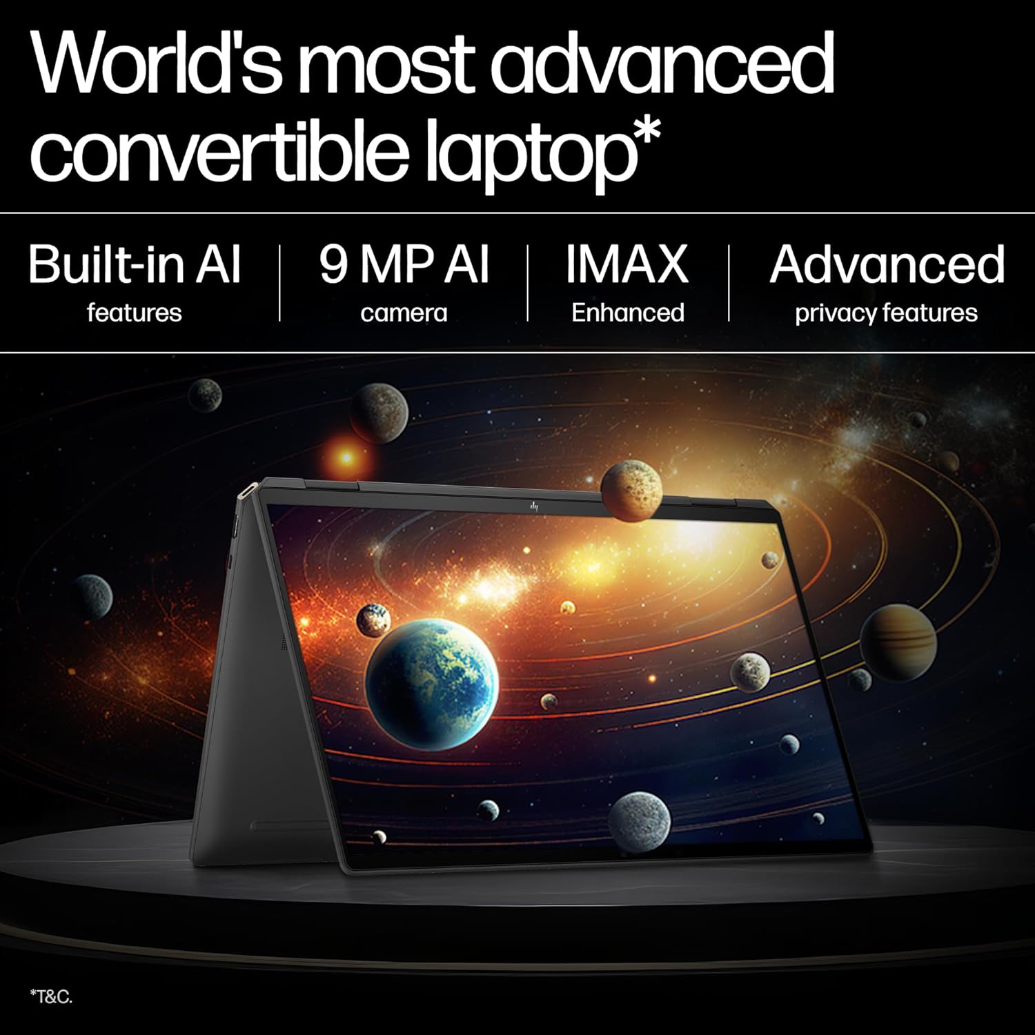 HP Spectre x360, Enhanced by AI, Intel Core Ultra 7 155H, 16-inch (40.6 cm), OLED 400 nits 120Hz, 32GB, 2TB SSD, Touch w/Pen, 9MP IR Camera w/Shutter, Poly Studio (Win 11, Black, 1.95 kg), aa0665TU - Zapnet.in