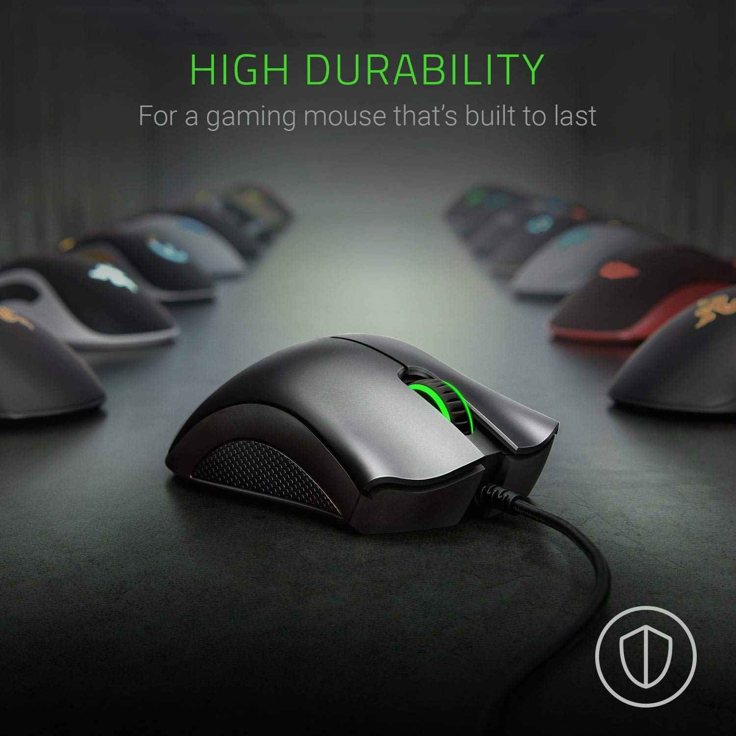 Razer DeathAdder Essential Wired Gaming Mouse I Single-Color Green Lighting I 6400DPI Optical Sensor- Black - RZ01-03850100-R3M1