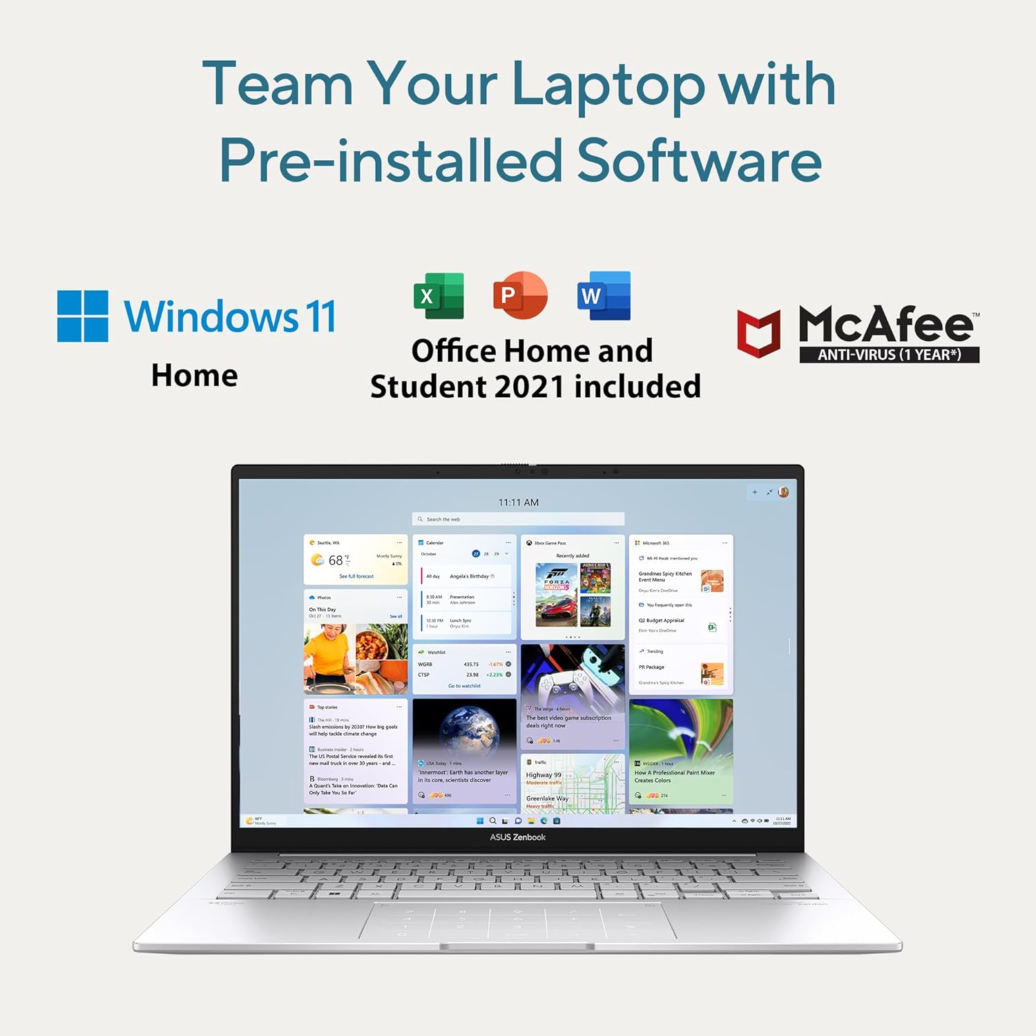 ASUS Zenbook 14, Intel Core Ultra 7, 16GB RAM, 1TB SSD, 3K OLED 16:10 120Hz, 14", Windows 11, Office 2021, Foggy Silver, 1.28KG, UX3405MA-PZ751WS, Backlit, Touchscreen, 75WHr AI Powered Laptop