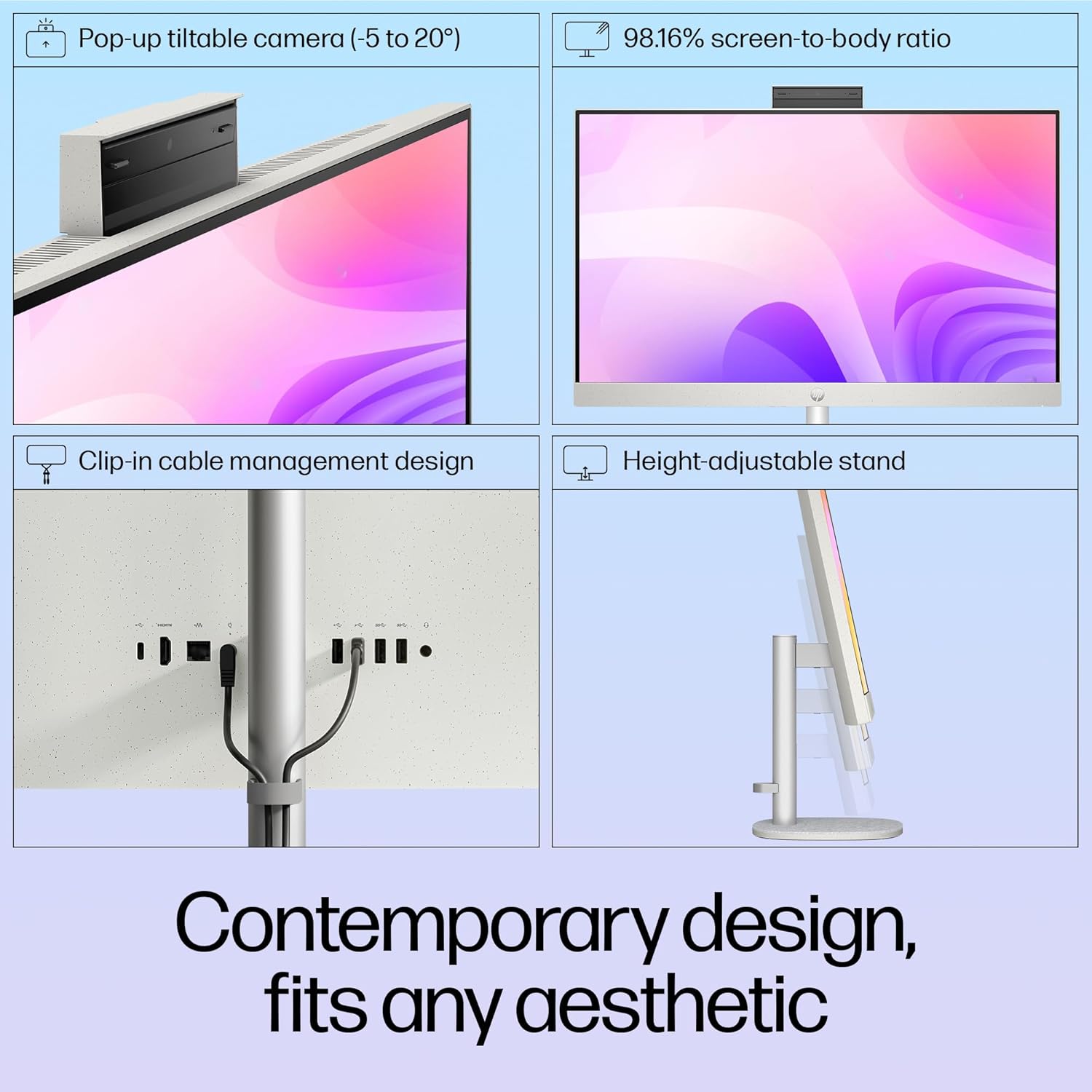 HP All-in-One 27, Intel Core Ultra 5 125U,27inch(68.6 cm),FHD,IPS,Three-Sided Micro-Edge,Anti-Glare,300 nits,16 GB DDR5,512GB SSD,Windows 11,MSO21,Shell White,6.72kg,27-cr1026in - Zapnet.in