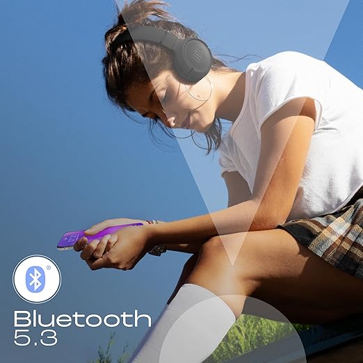 JBL Tune 520BT Wireless On Ear Headphones with Mic, Upto 57H Battery, Speed Charge : 5 Min Charge Gives Up to 3H of Playback, Multipoint Connect, Customizable Bass with Headphones App, BT 5.3 (Black) - Zapnet.in