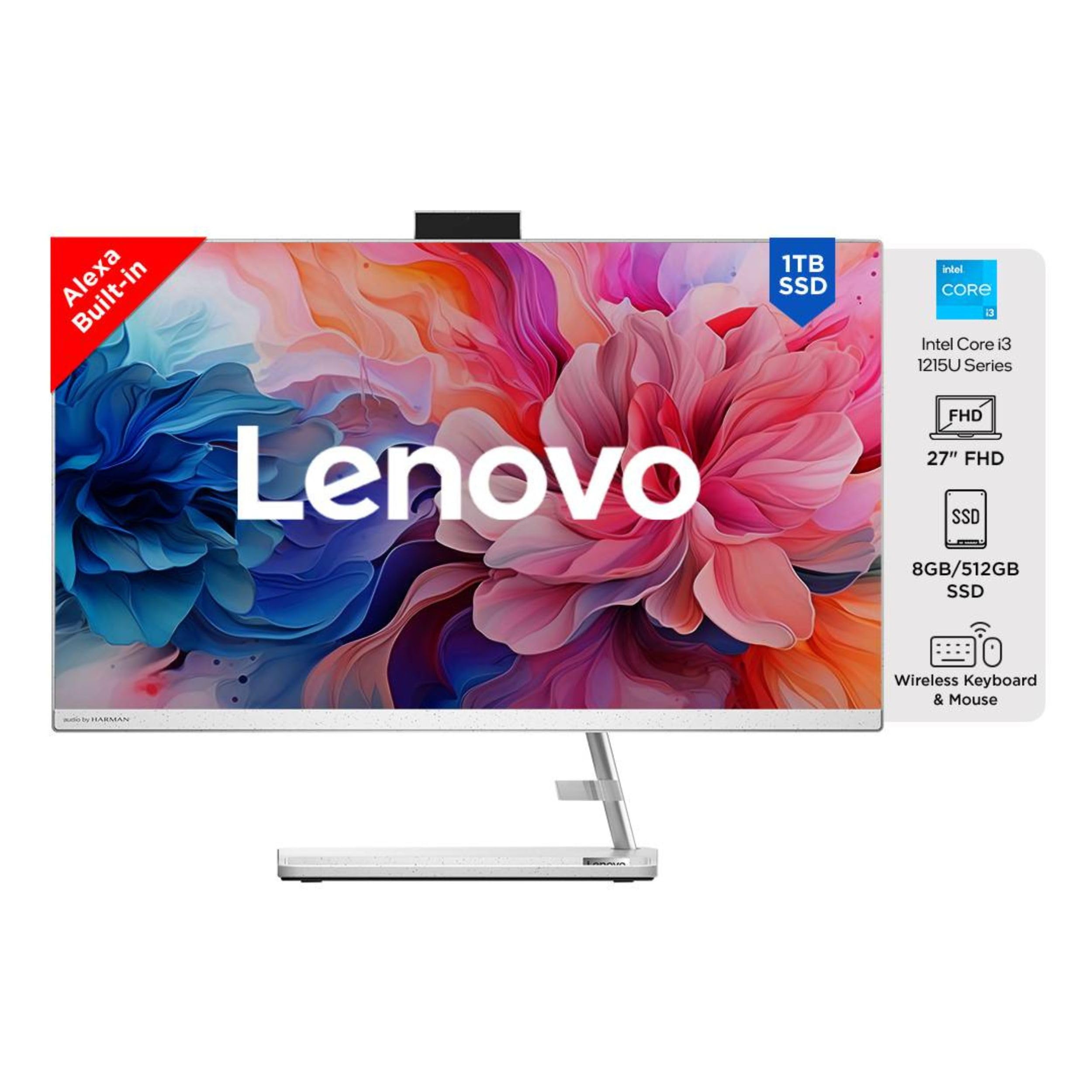 Lenovo IdeaCentre AIO Intel Core i7 13620H 27" FHD IPS 3-Side Edgeless All-in-One Desktop (16GB/1TB SSD/Win11/Office 21/5.0MP+IR Camera/3Wx2 Harman Speakers/Wireless EOS Keyboard & Mouse), F0HM003EIN