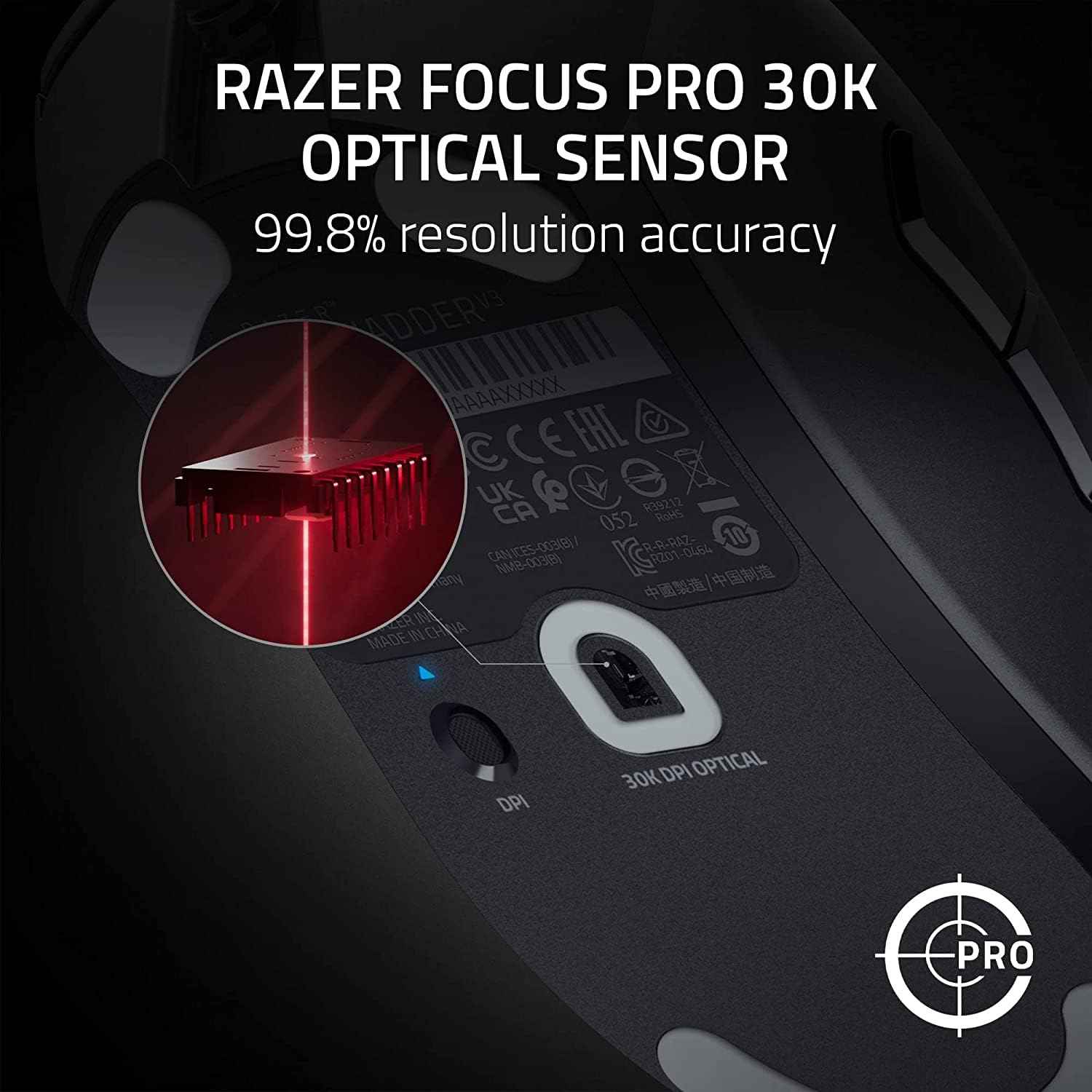 Razer DeathAdder V3 Wired Gaming Mouse: 59g Ultra Lightweight - Focus Pro 30K Sensor - Fast Optical Switches Gen-3-8K Hz HyperPolling - 6 Programmable Buttons - Ergonomic- Black-RZ01-04640100-R3M1