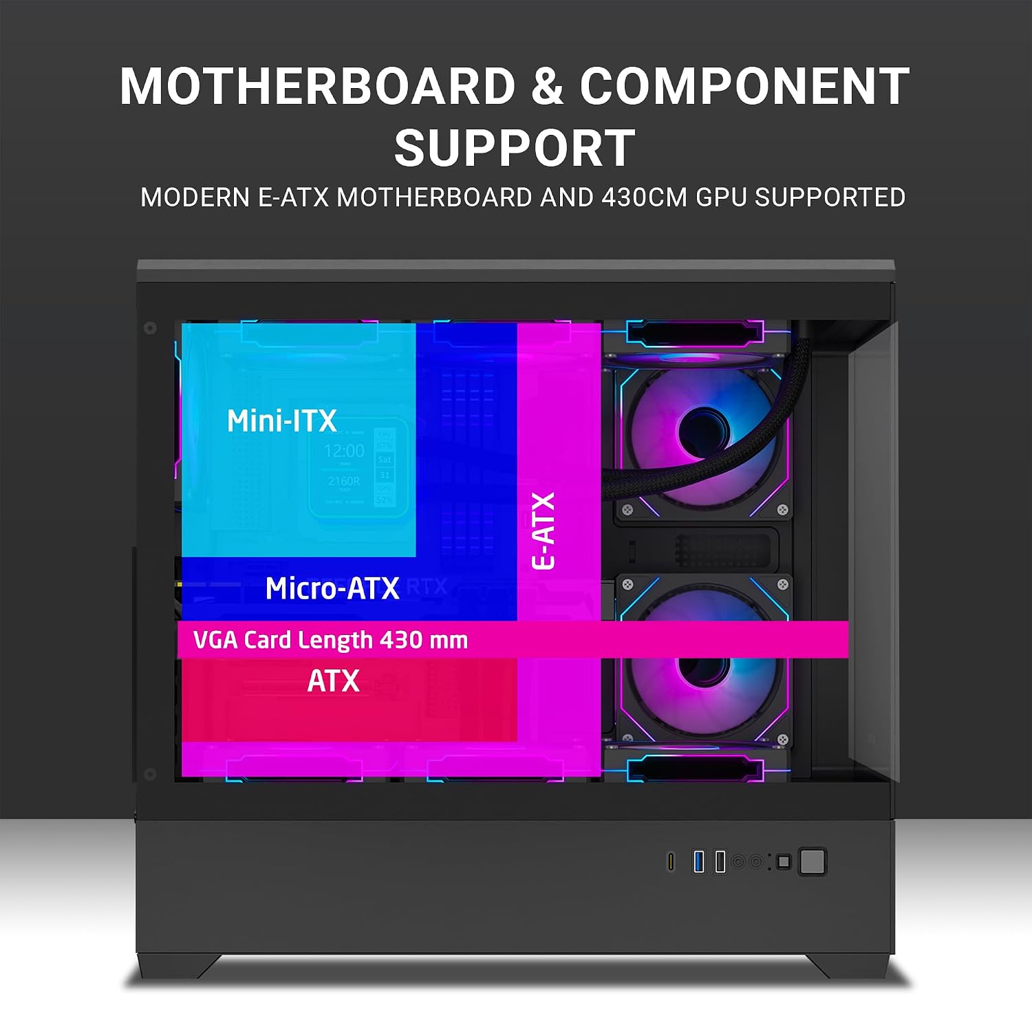 Ant Esports Crystal X6 Lite Mid-Tower Computer Case/Gaming Cabinet - Black | Support E-ATX, ATX, Micro-ATX, Mini-ITX | Pre-Installed 6 ARGB Fans