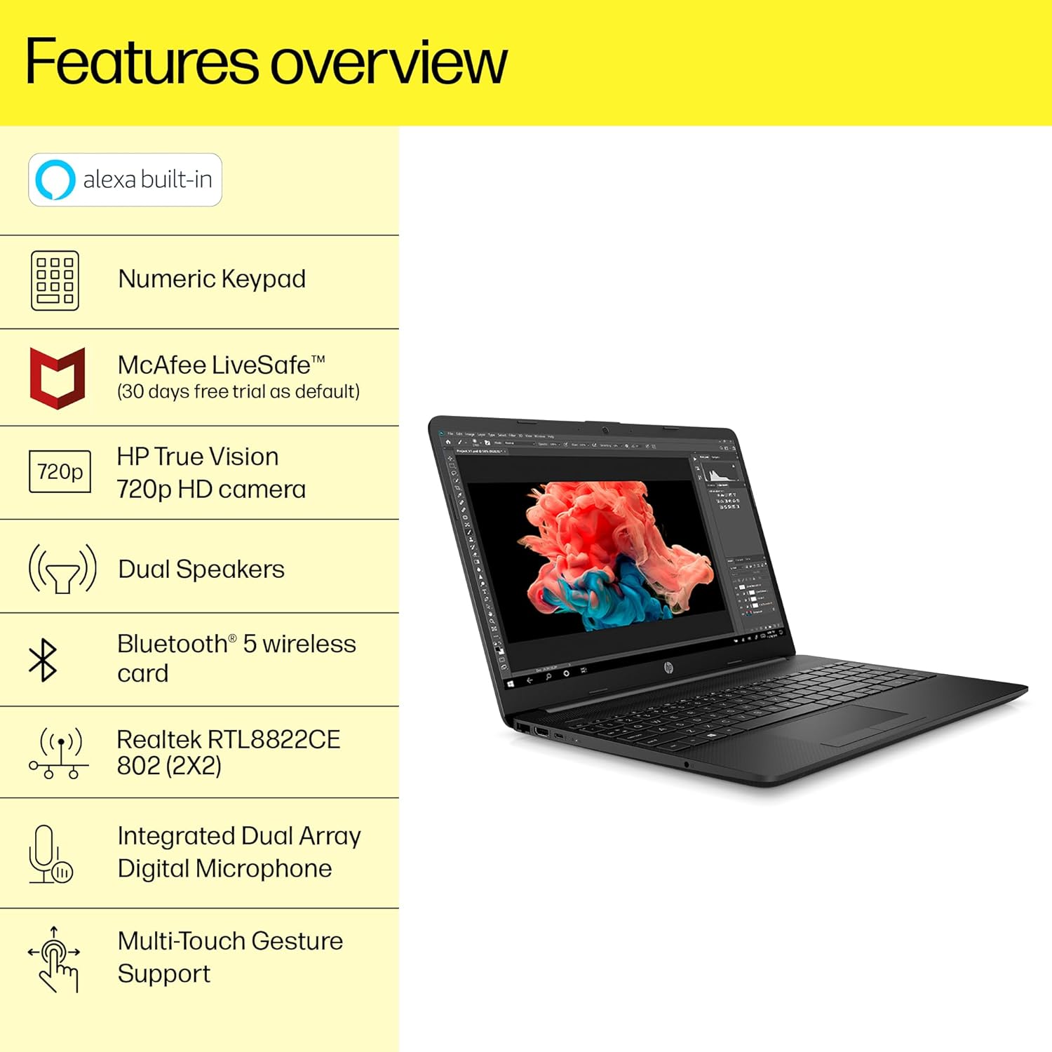 HP 15s, 11th Gen Intel Core i3 8GB RAM/1TB HDD+256 GB SSD 15.6-inches/39.6 cm FHD Laptop/Windows 11/Intel UHD Graphics/Dual Speakers/Alexa/MSO/Fast Charge/1.75 Kg, 15s-du3614TU