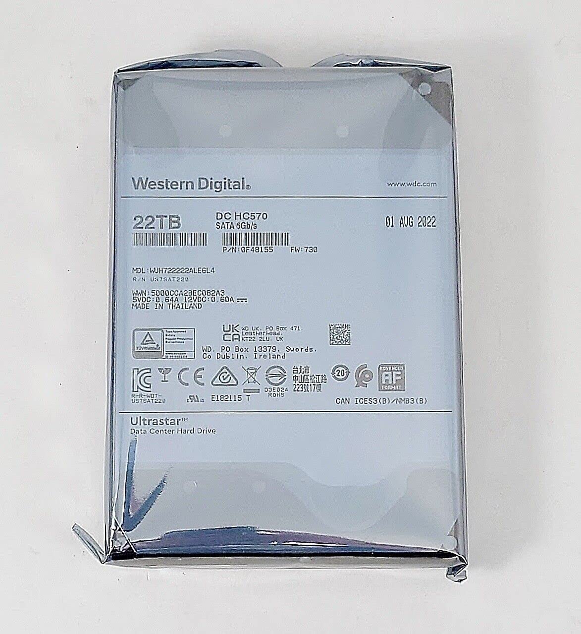 Western Digital WD Ultrastar HC570 WUH722222ALE6L4 22TB 7200RPM 3.5'' Desktop HDD 0F48155