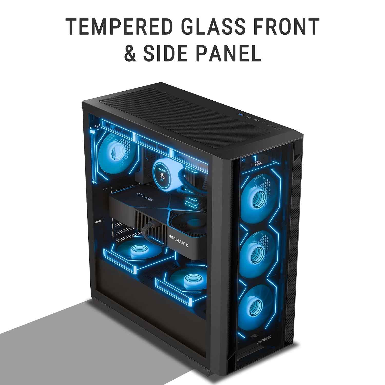 Ant Esports Aqua 360 4F Mid-Tower Computer Case/Gaming Cabinet - Black | Pre-Installed 4 ARGB Fans