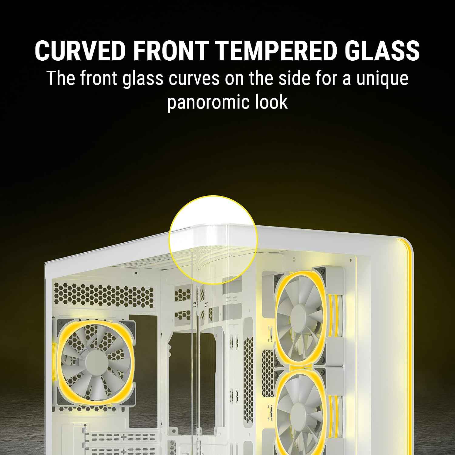Ant Esports Crystal ARC Mid-Tower Computer Case/Gaming Cabinet - White |Front Curved Glass|Support ATX, Micro-ATX, Mini-ITX | Pre-Installed 4 ARGB-PWM Fans