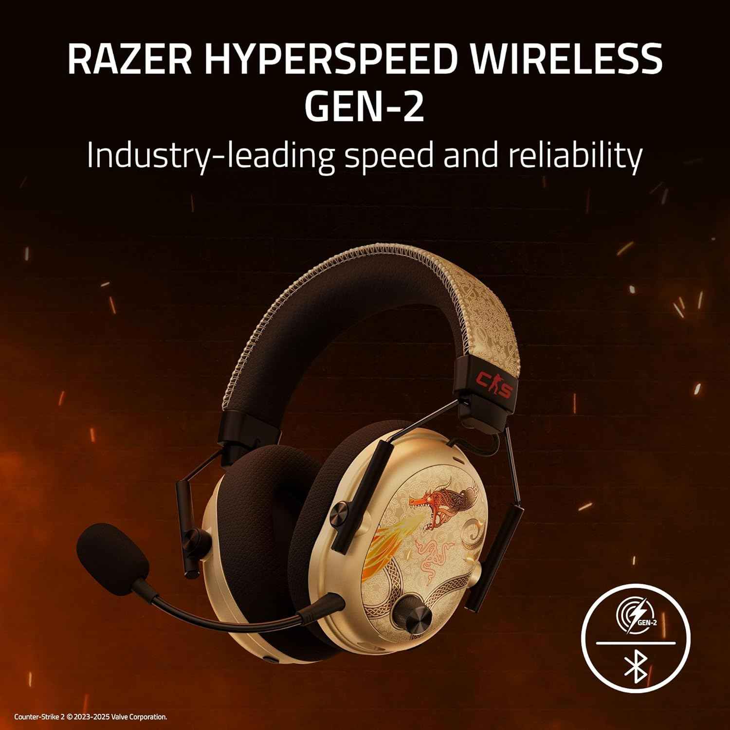 Razer BlackShark V3 Pro Wireless ANC PC Gaming Headset, CS2 Edition | Full Band Mic, 50mm Drivers, 2.4 GHz, Bluetooth, USB, 3.5mm, Works with Mac, PS5, Nintendo Switch, Smartphone, 70 Hr Battery