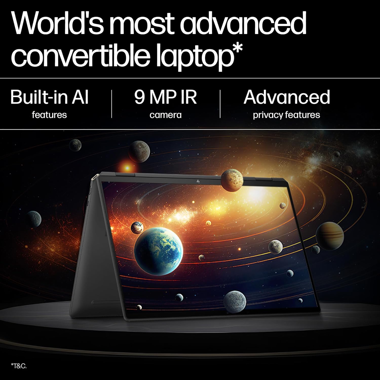 HP Spectre x360, Intel Evo Core Ultra 7 155H, Built-in AI, 16-inch (40.6 cm), WQXGA 400 nits 120Hz, 16GB LPDDR5x, Touch, 1TB SSD, FPR, 9MP IR Camera, Backlit KB (Win 11, Black, 2.07 kg), aa0015TU - Zapnet.in