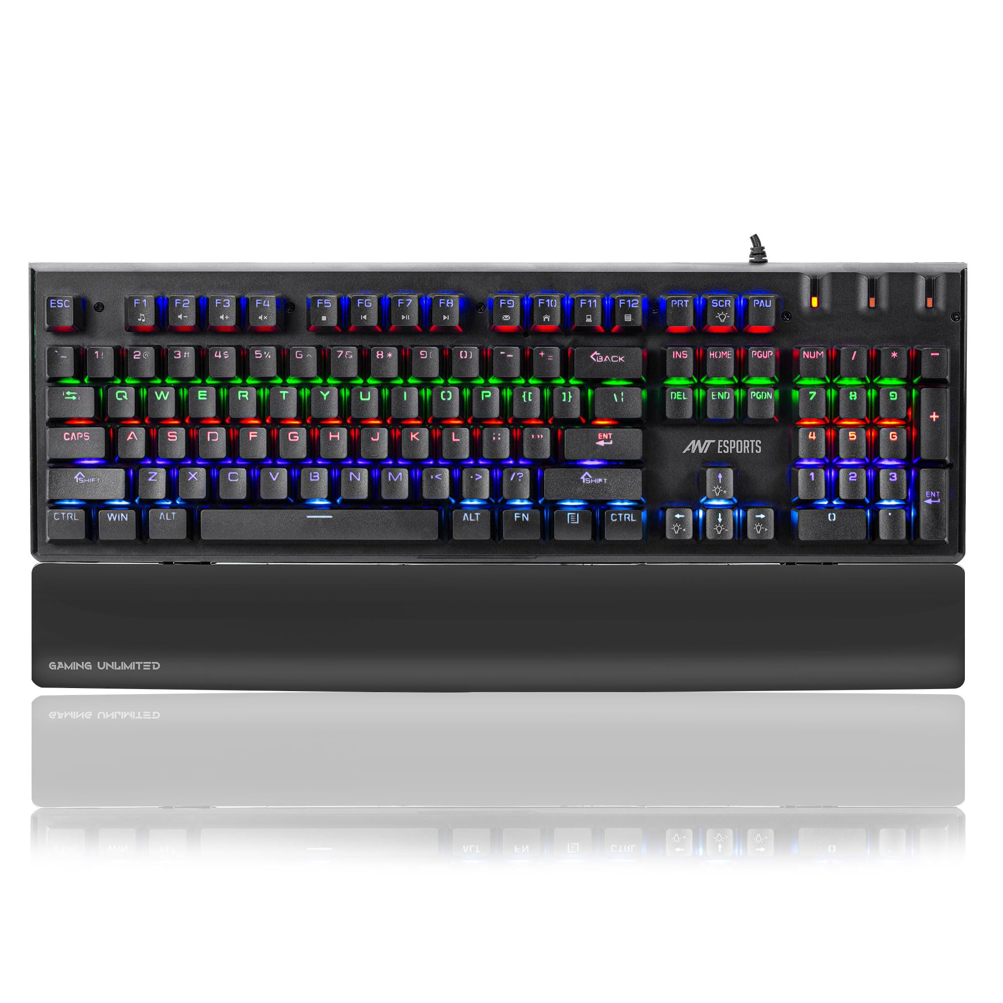 Ant Esports MK3400 V3 Pro Mechanical Gaming Keyboard RGB LED 104 Keys Blue Switch Anti Ghosting Full Size Wired USB PC Keyboard Removable Double Shot Keycaps Ergonomic for PC, Laptop and Mac (Black)