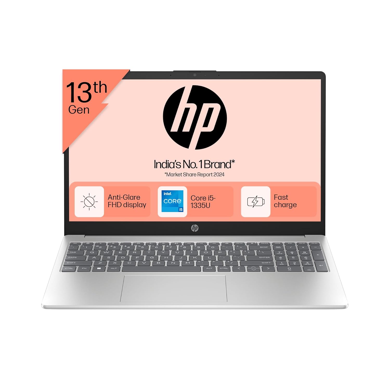 HP 15s, 13th Gen Intel Core i5-1335U, 8GB DDR4, 512GB SSD, (Win 11, Office 21, Silver, 1.59kg), Anti-Glare, 15.6-inch(39.6cm), FHD Laptop, Intel Iris Xe Graphics, Backlit KB, FHD Camera, hr0000tu