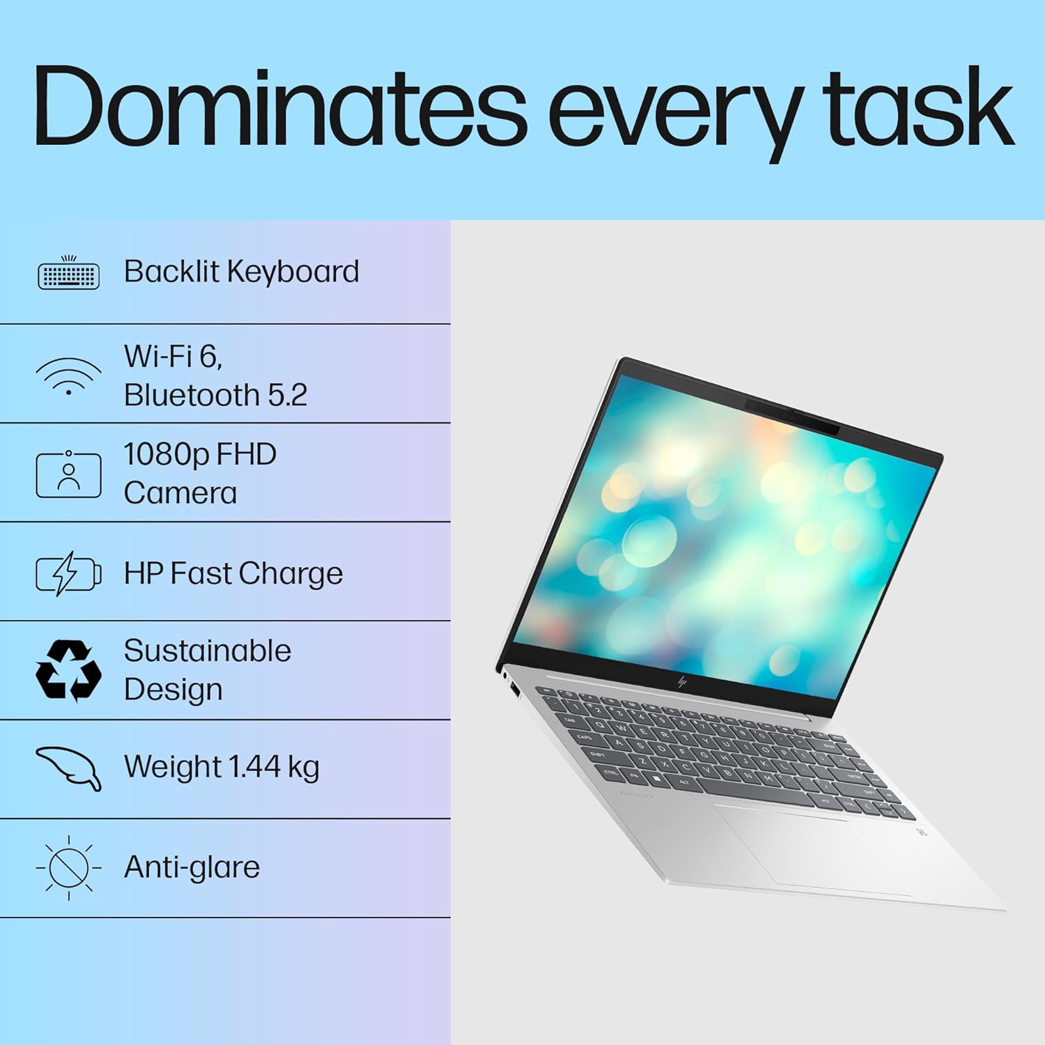 HP Pavilion Plus, 13th Gen Intel Core i5-1335U, 16GB DDR5, 512GB SSD, (Win11, Office21, Silver, 1.44 kg),IPS, Anti-glare, 14-inch (35.6cm) WUXGA Laptop, Intel Iris Xe graphics, 5MP IR camera, ew0116TU