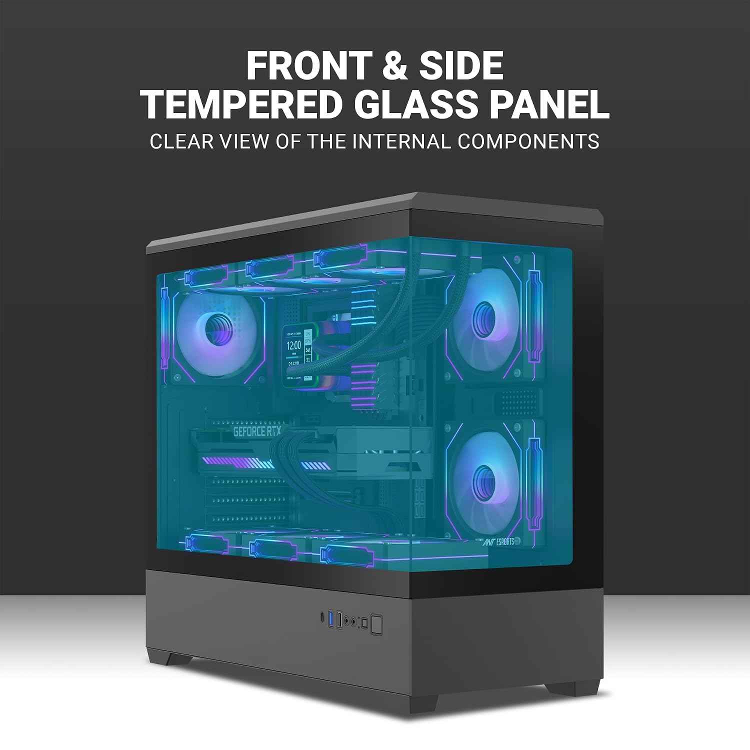 Ant Esports Crystal X6 Lite Mid-Tower Computer Case/Gaming Cabinet - Black | Support E-ATX, ATX, Micro-ATX, Mini-ITX | Pre-Installed 6 ARGB Fans