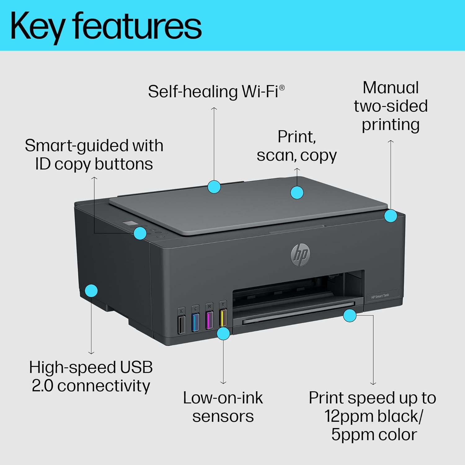HP Smart Tank 584 All-in-One WiFi Colour Printer with 1+1 Year Extended Warranty, Black