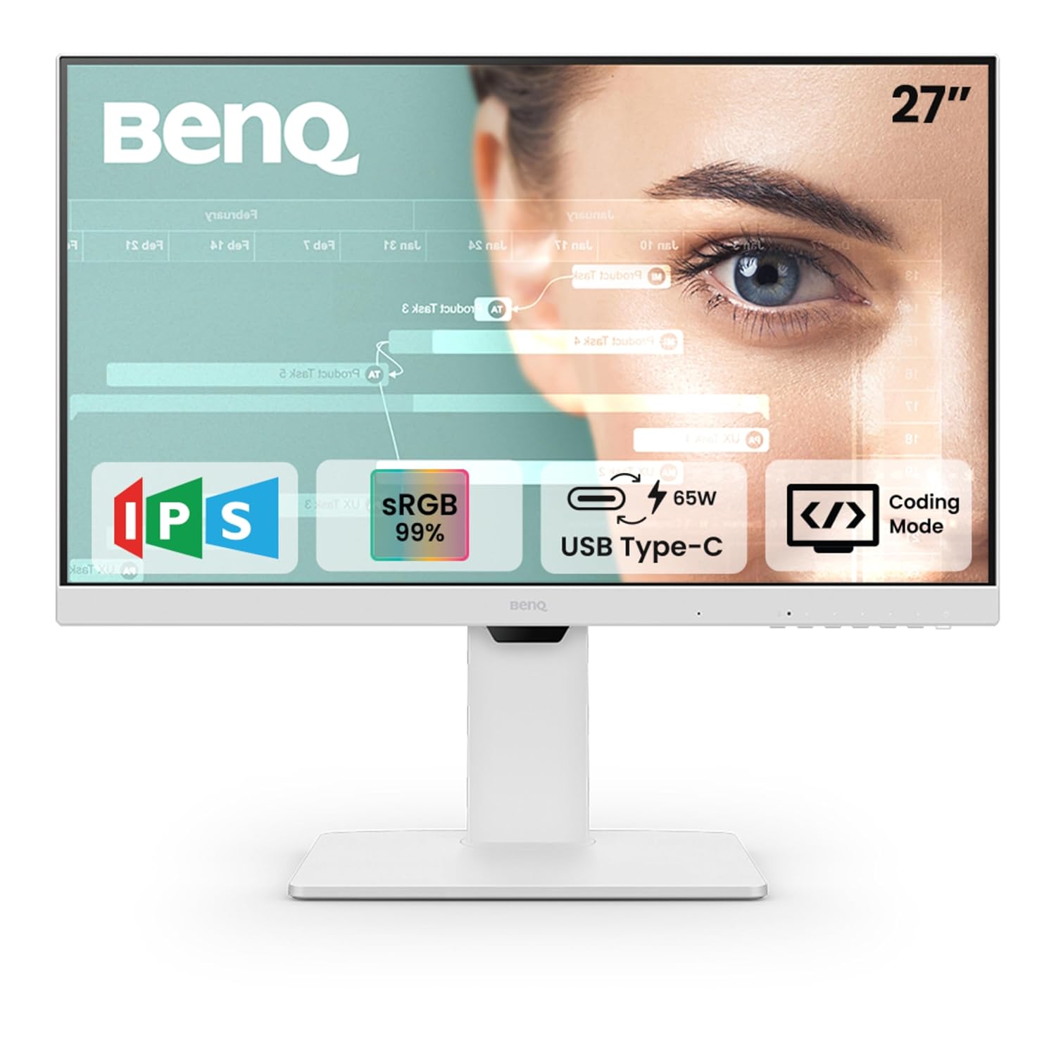 BenQ GW2786TC 27" IPS 100Hz Full HD Coding Monitor |USB-C(65W PD)| Daisy Chain| 99% sRGB| Coding Mode| Height Adjust|HDMI| DP| USB Hub| 2Wx2 Speakers| Eye Care| Noise Cancelling Microphone (White)