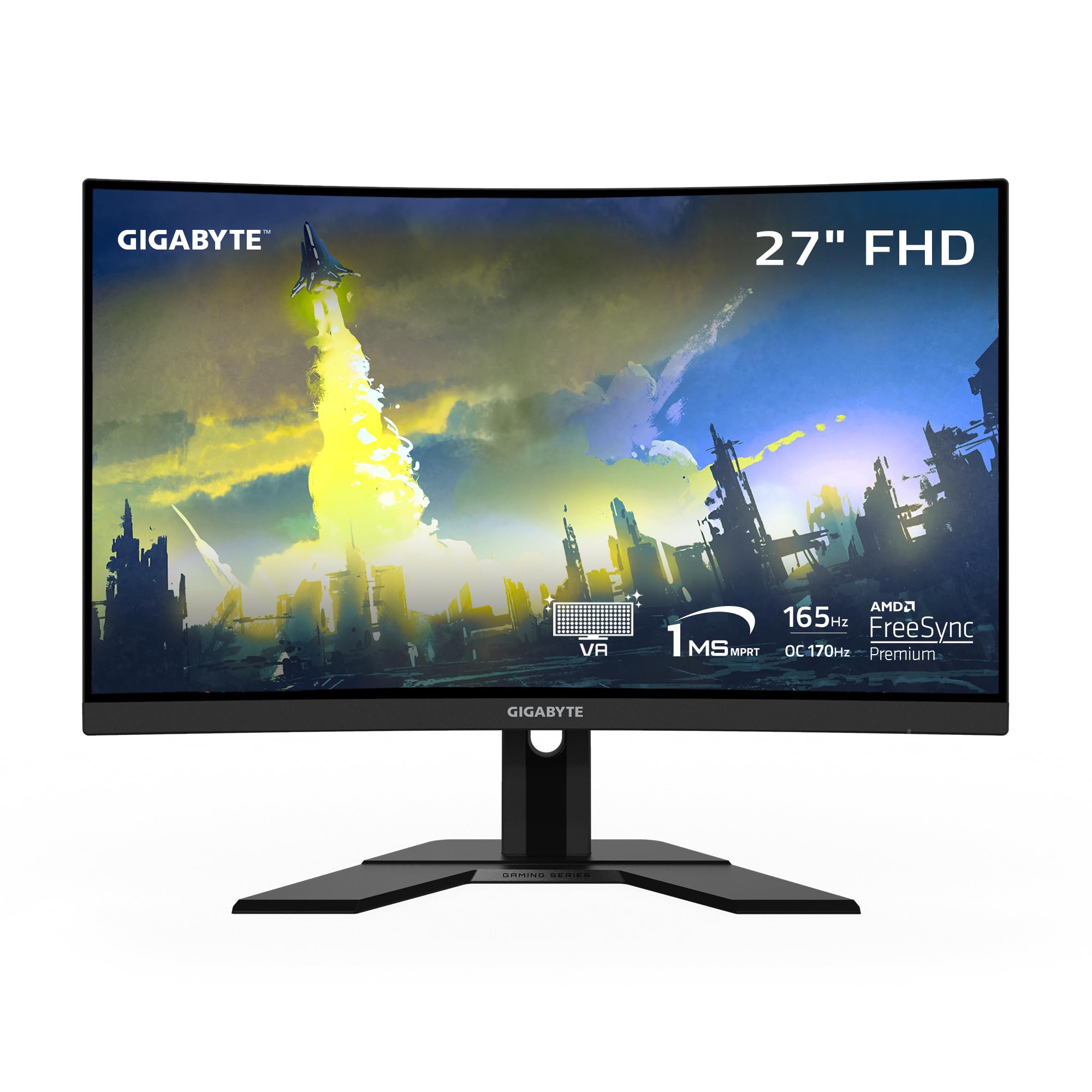 GIGABYTE GS27FC 27" 180Hz 1080P Gaming Monitor, 1920 x 1080 VA 1500R Display, 1ms (MPRT) Response Time, HDR Ready, FreeSync Premium, 1x Display Port 1.4, 2X HDMI 2.0,Black