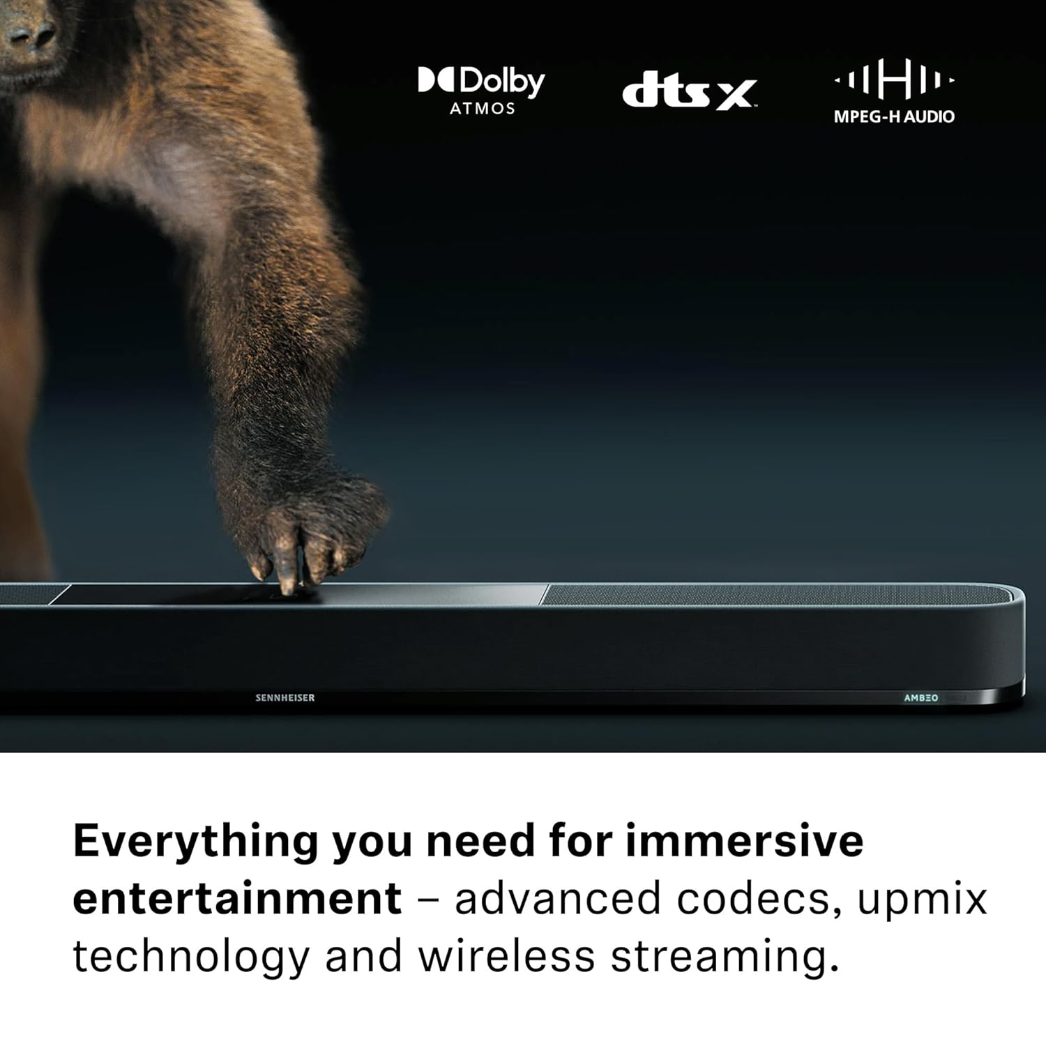 Sennheiser AMBEO Soundbar Plus - 400 Watts with Immersive 3D Surround Sound, Virtual 7.1.4 Speaker Setup, Built-in 4 Dual Subwoofers, Alexa Built-in and Dolby Atmos, 2 Years Warranty