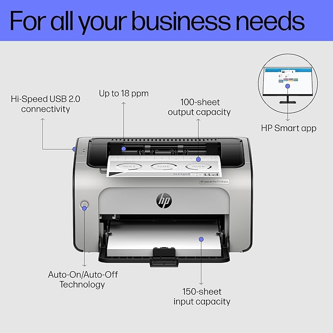 HP Laserjet Pro P1108 Plus Single Function Monochrome Laser Printer, Black - Zapnet.in