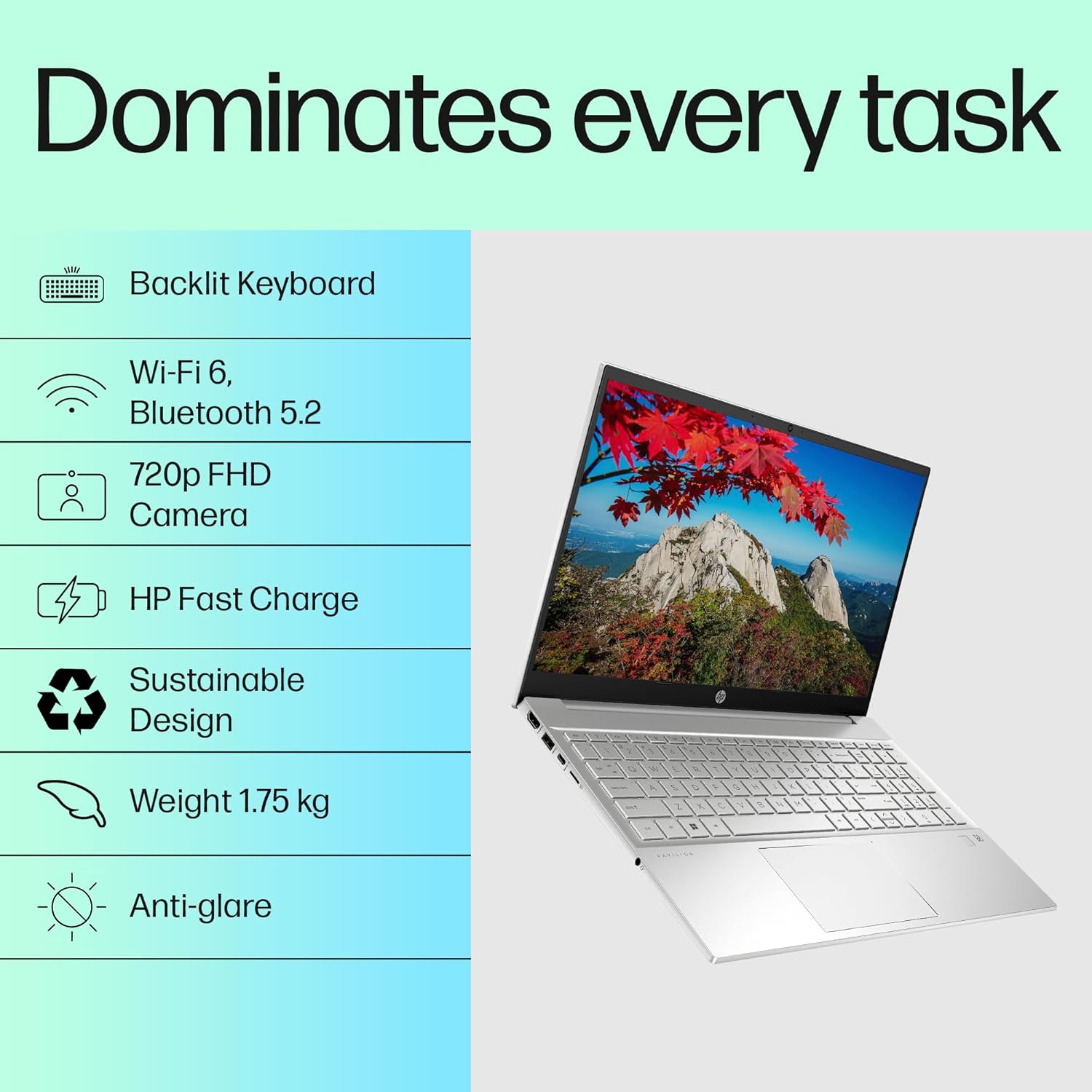 HP Pavilion 15, 13th Gen Intel Core i7-1360P, 16GB DDR4, 512GB SSD, (Win 11, Office 21, Silver, 1.75kg),IPS, Anti-glare, 15.6-inch (39.6cm) FHD Laptop, Intel Iris Xe graphics, HD camera, B&O, eg3032TU