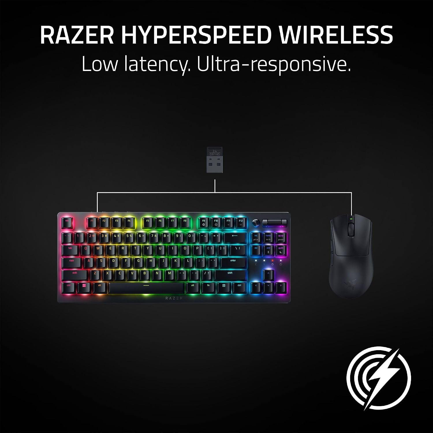 Razer DeathAdder V3 HyperSpeed Wireless Esports Gaming Mouse: 55 g Lightweight - Ergonomic & Smooth Touch Texture - Up to 100 Hr Battery - Gen 3 Optical Switches - Focus X 26K Optical Sensor - Black
