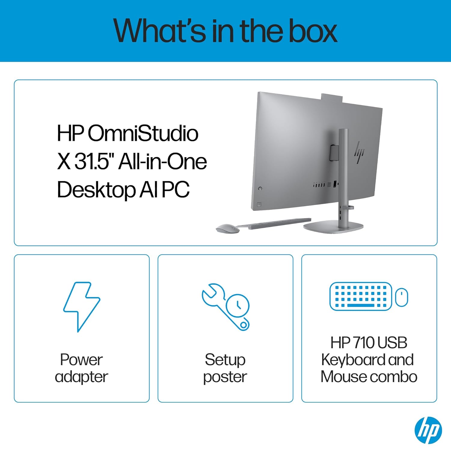 HP OmniStudio X All-in-One Desktop PC, Intel Core Ultra 7 155H, 16 GB DDR5, 1TB SSD, 80.1 cm (31.5"), Dual 2W Speakers,Windows 11,Office 21, Meteor Silver, 9.56 kg, 32-c0015in - Zapnet.in