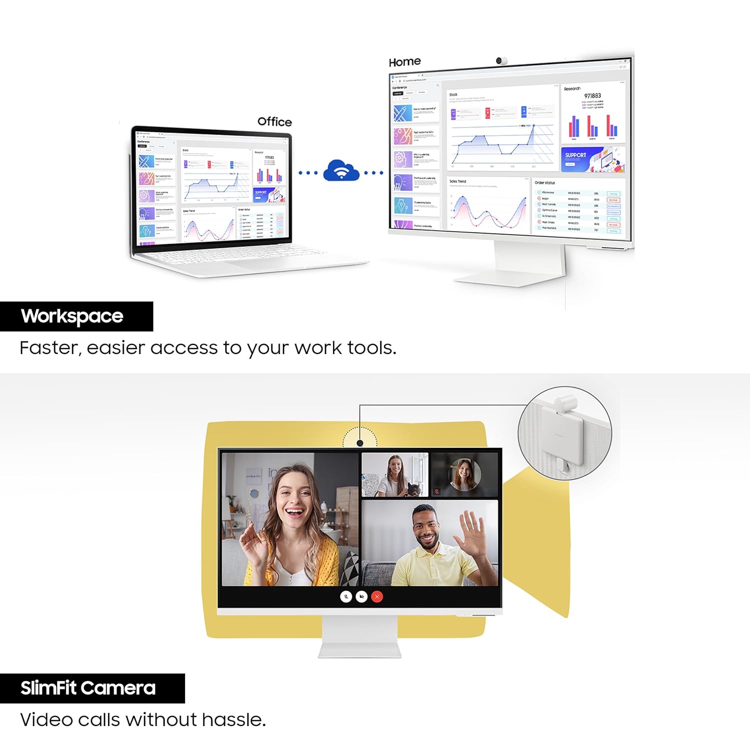 Samsung 32" (80cm) M8 4K Smart Monitor with Slim Fit Camera|UHD 3840x2160|Type-C 65W|4K AI Upscaling|OTT Apps|Office 365|Speakers|Solar Remote|Wi-Fi|Bluetooth|HAS Pivot Stand|LS32DM801UWXXL|White