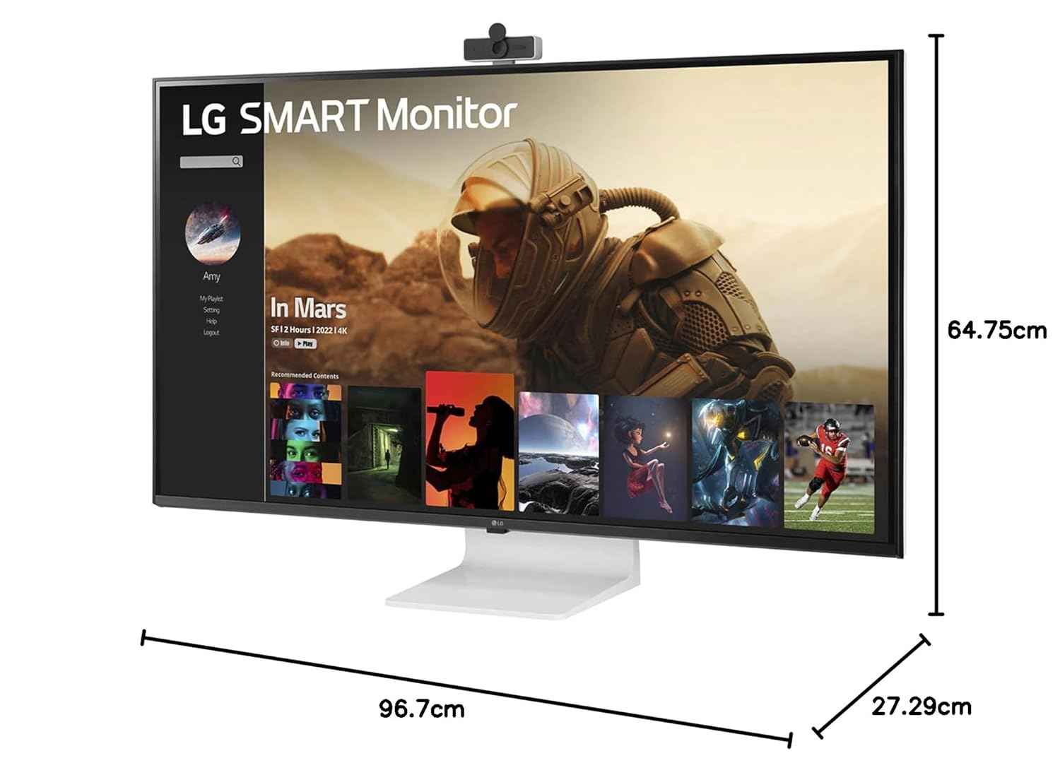 LG 43" Ultrafine™ Smart Monitor UHD 4K IPS (3840 * 2160), HDR 10, Wireless Connectivity, webOS, AirPlay 2, USB Type-C (65W PD), Speakers 10WX2, Magic Remote, HDMIx2, DP, HP Out, 43SQ700S (White)